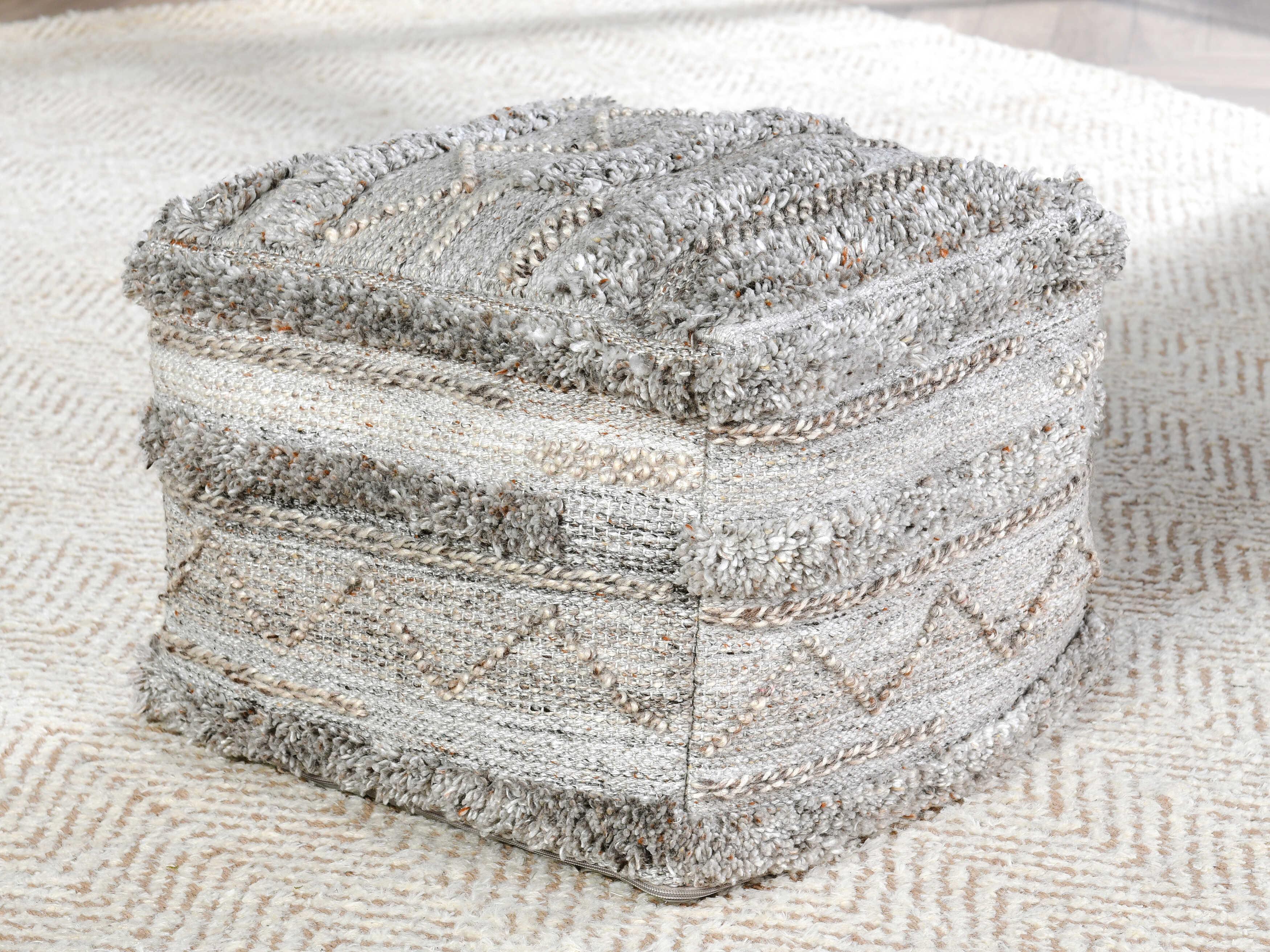 Villa by Classic Home Fallon Gray Upholstered Pouf