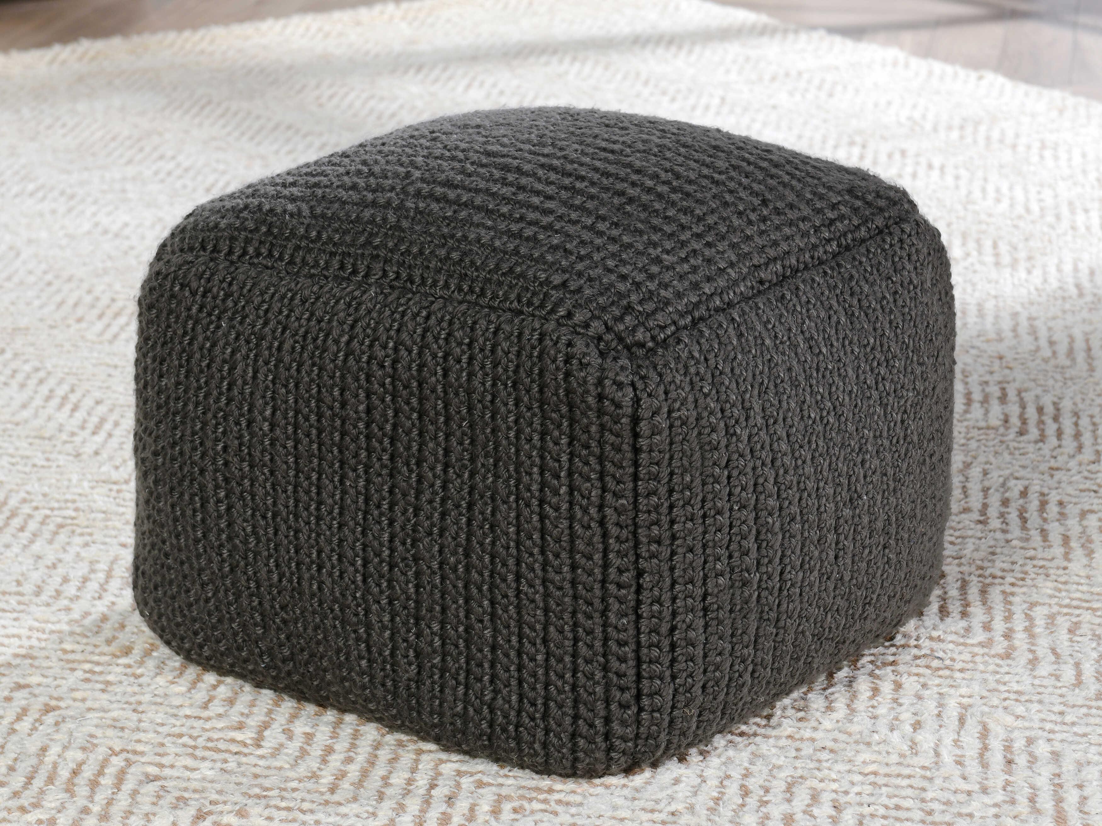 Villa by Classic Home Prism Dark Gray Upholstered Pouf