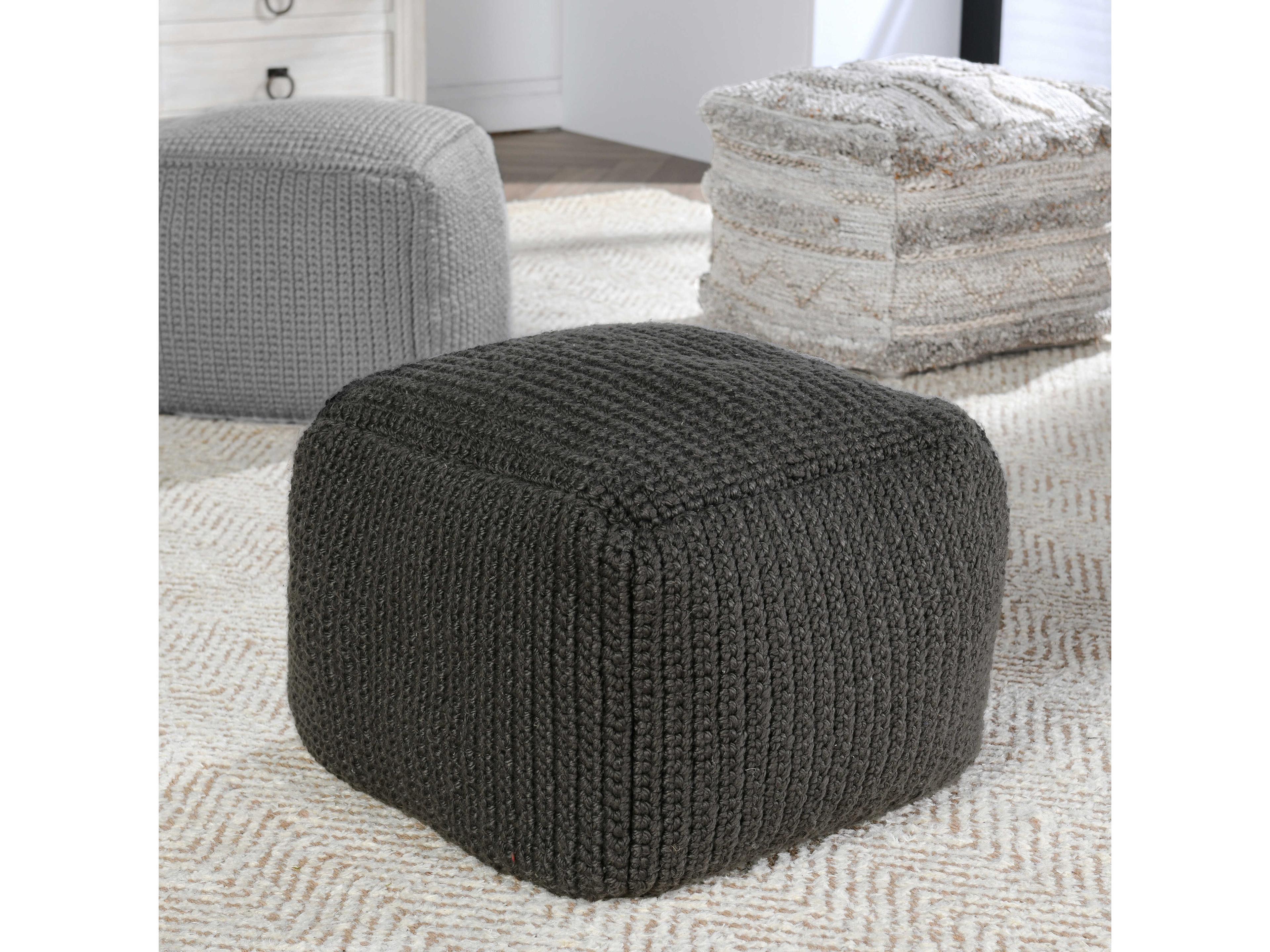 Villa by Classic Home Prism Dark Gray Upholstered Pouf