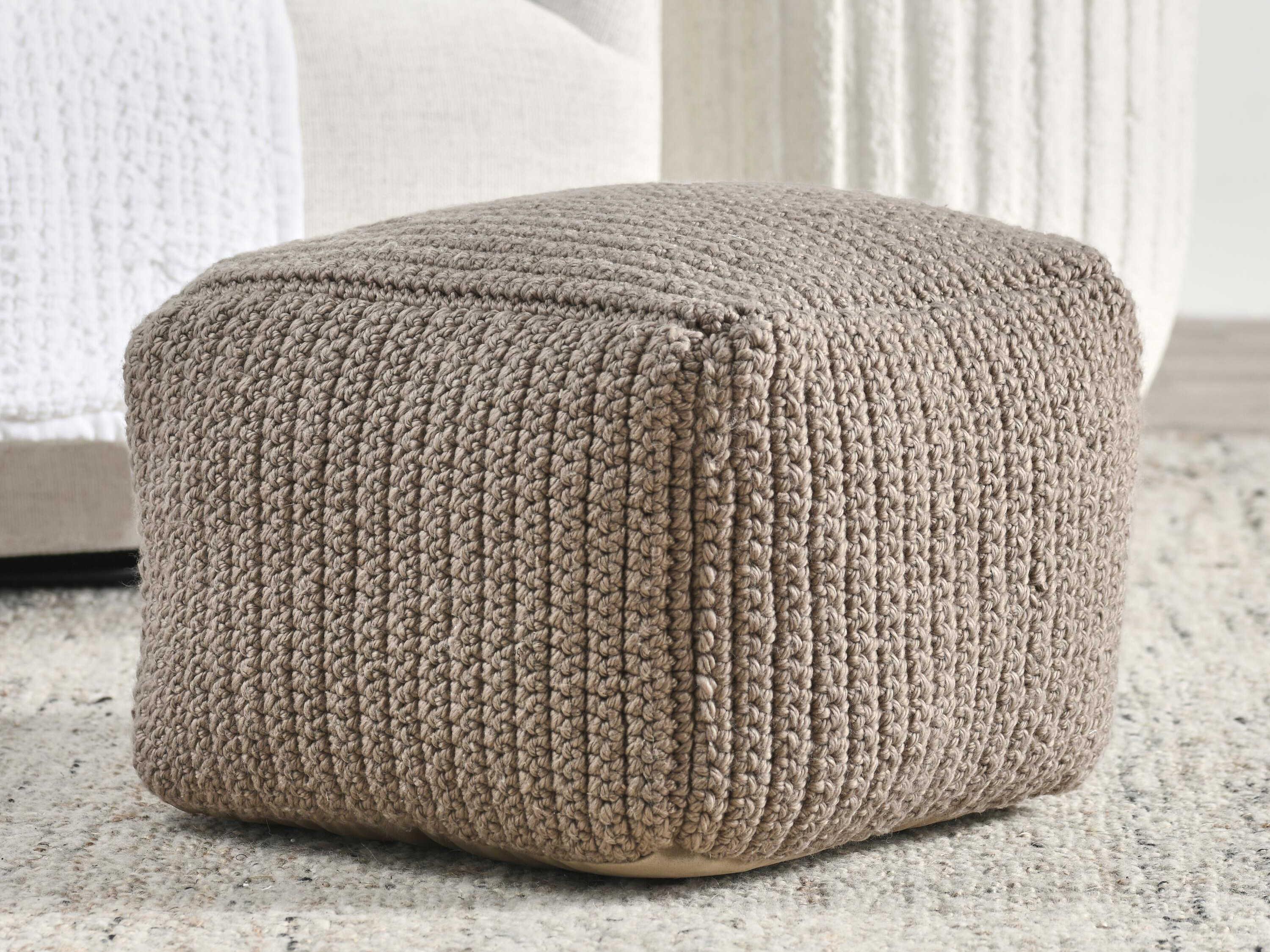 Villa by Classic Home Prism Natural Gray Upholstered Pouf