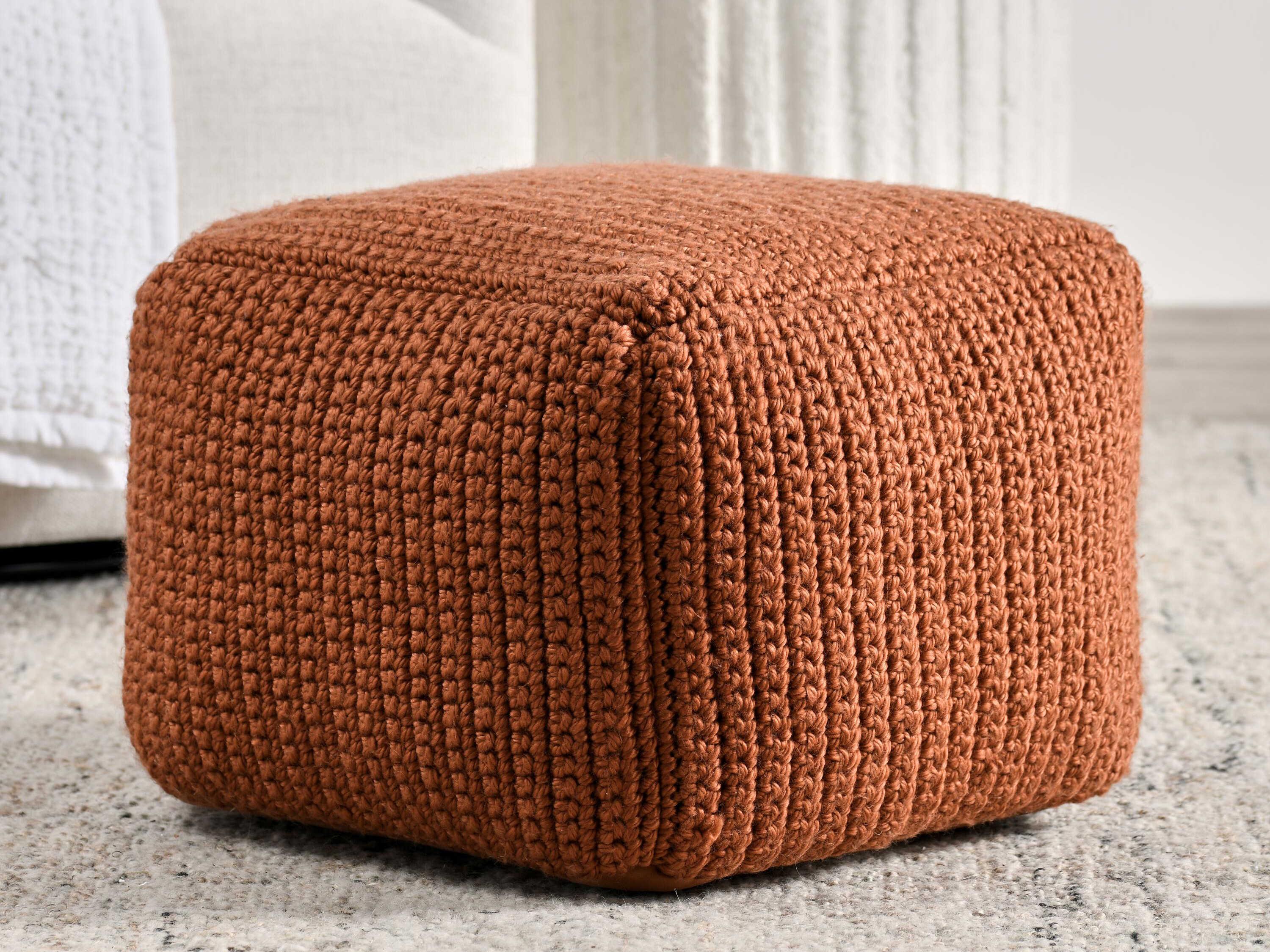 Villa by Classic Home Prism Terra Cotta Orange Upholstered Pouf