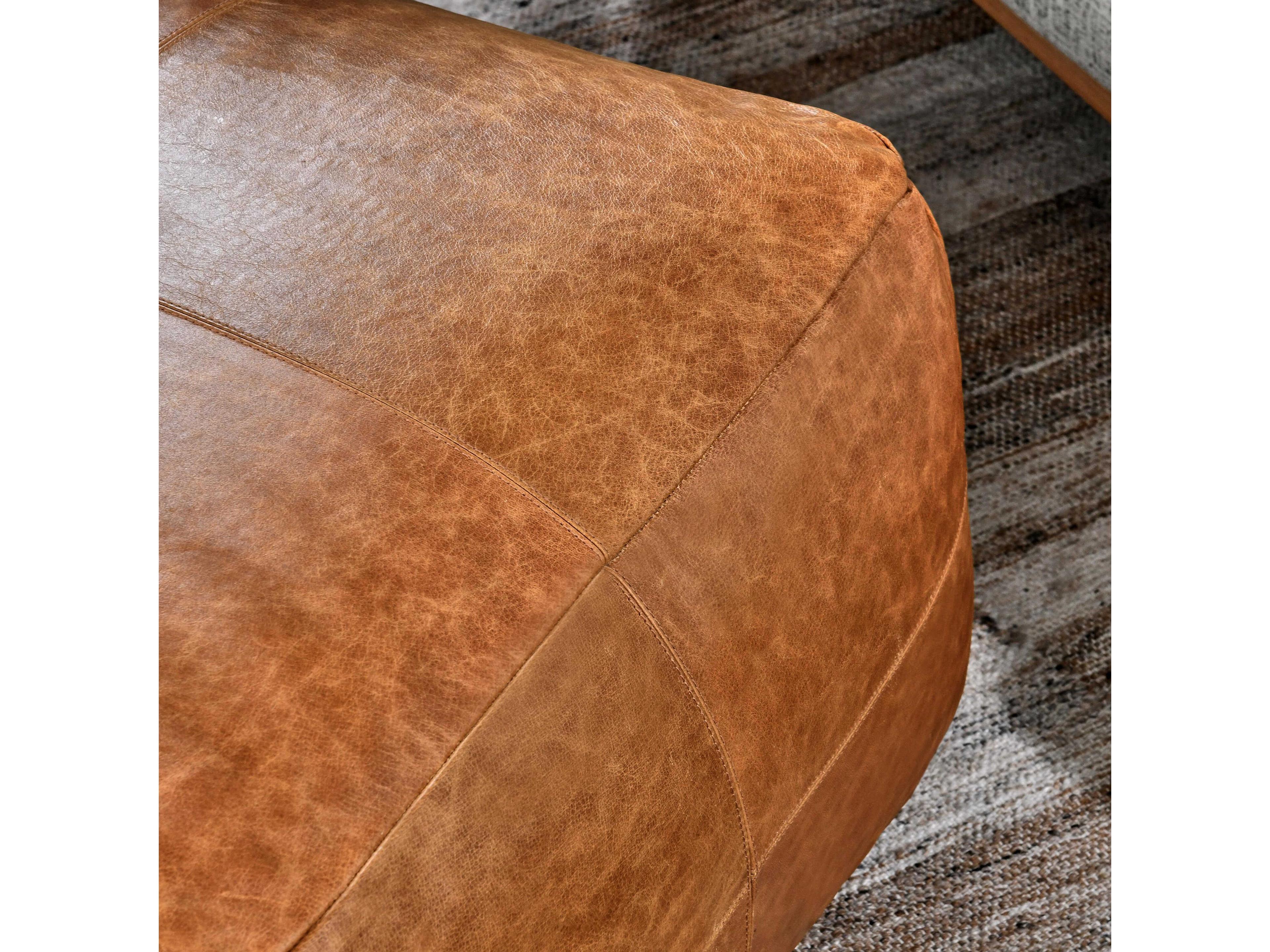Villa by Classic Home Cheyenne Chestnut Brown Leather Pouf