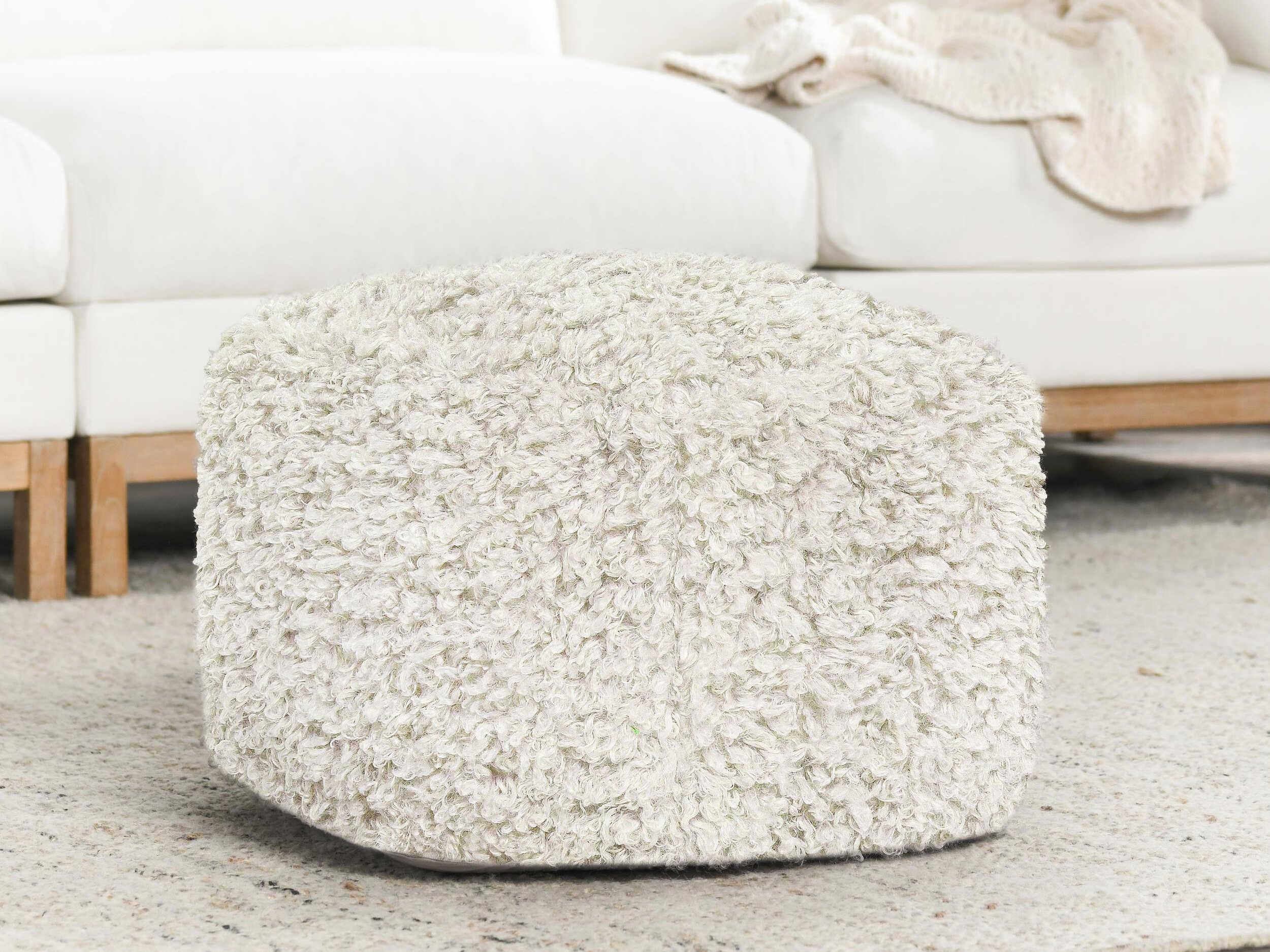 Villa by Classic Home Carters Ivory White Upholstered Pouf