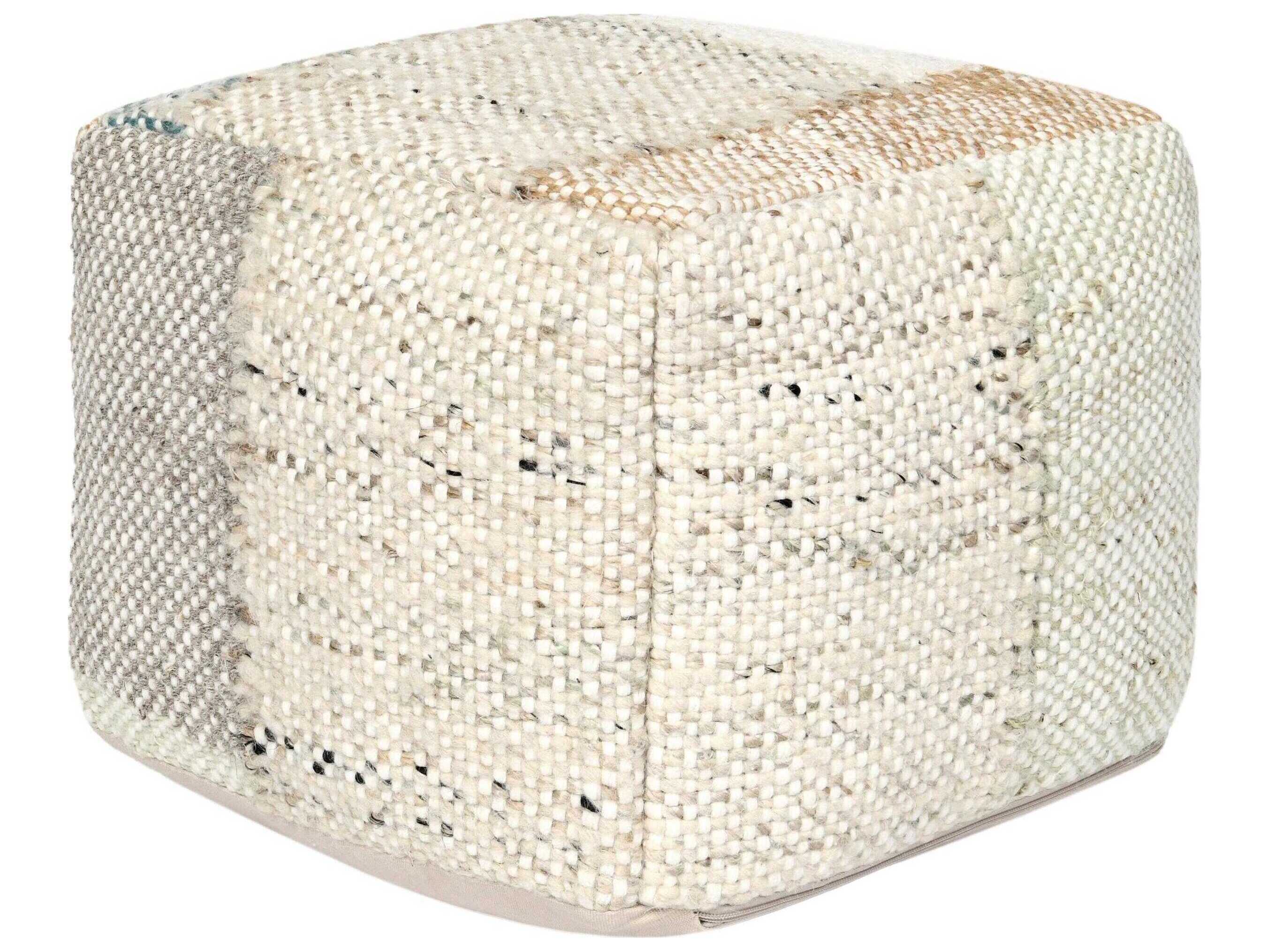 Villa by Classic Home Ritsa Multi White Upholstered Pouf