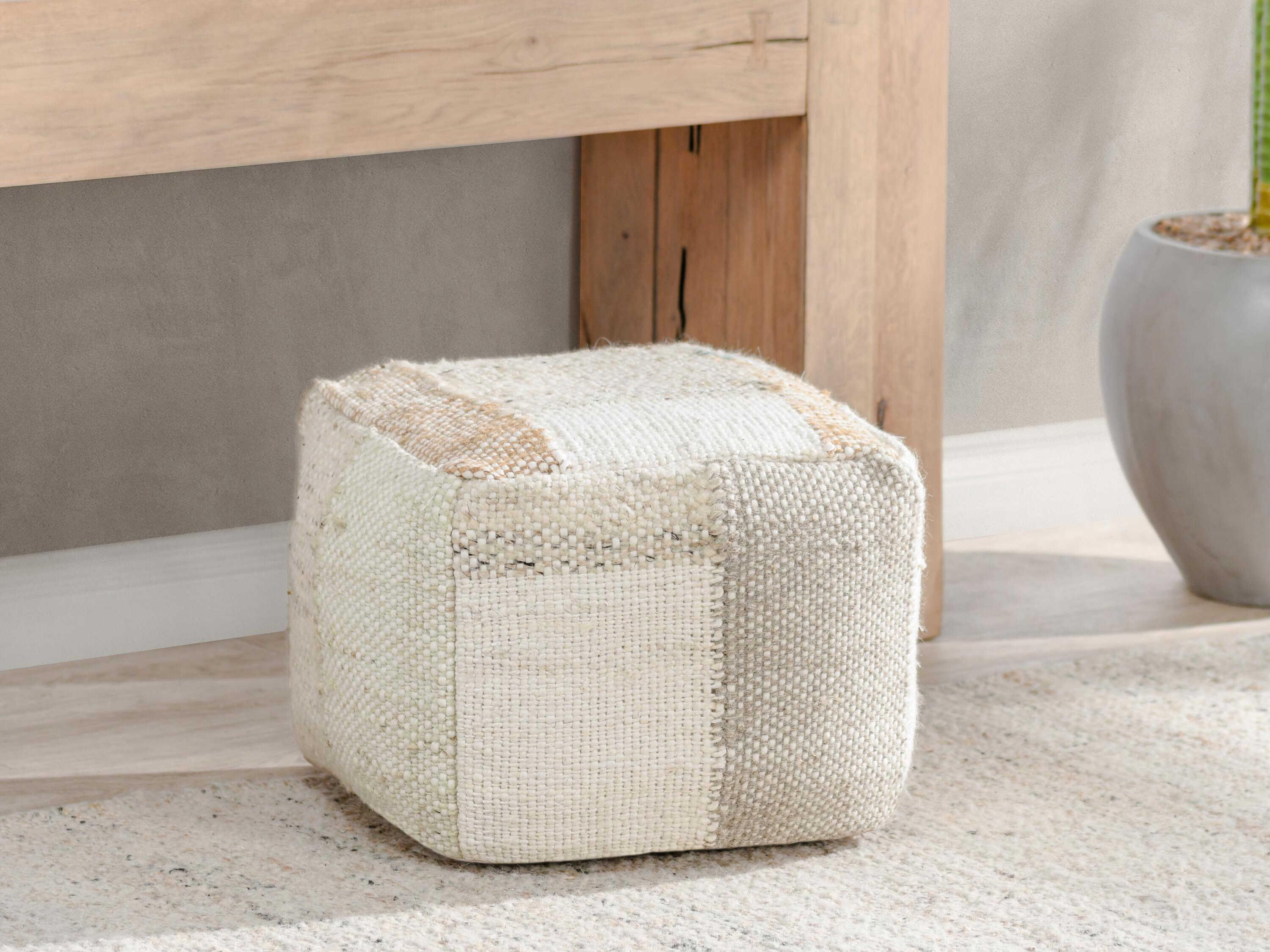 Villa by Classic Home Ritsa Multi White Upholstered Pouf