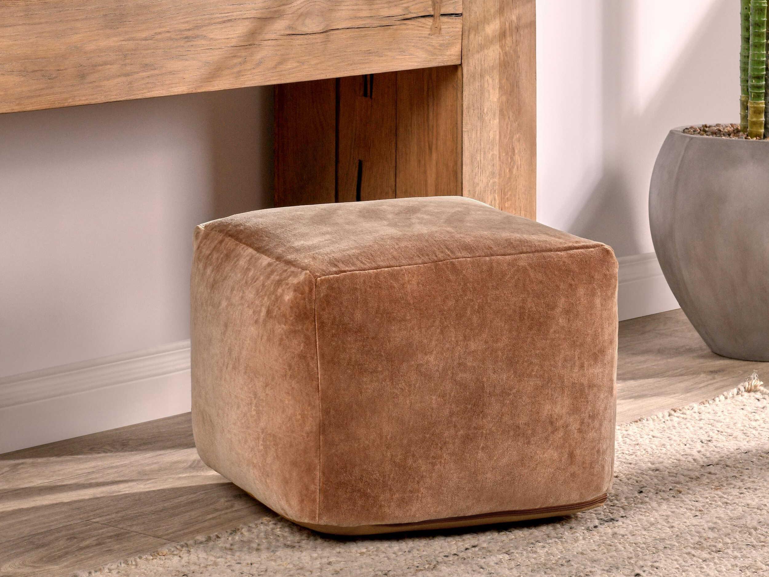 Villa by Classic Home Heirloom Rust Orange Upholstered Pouf