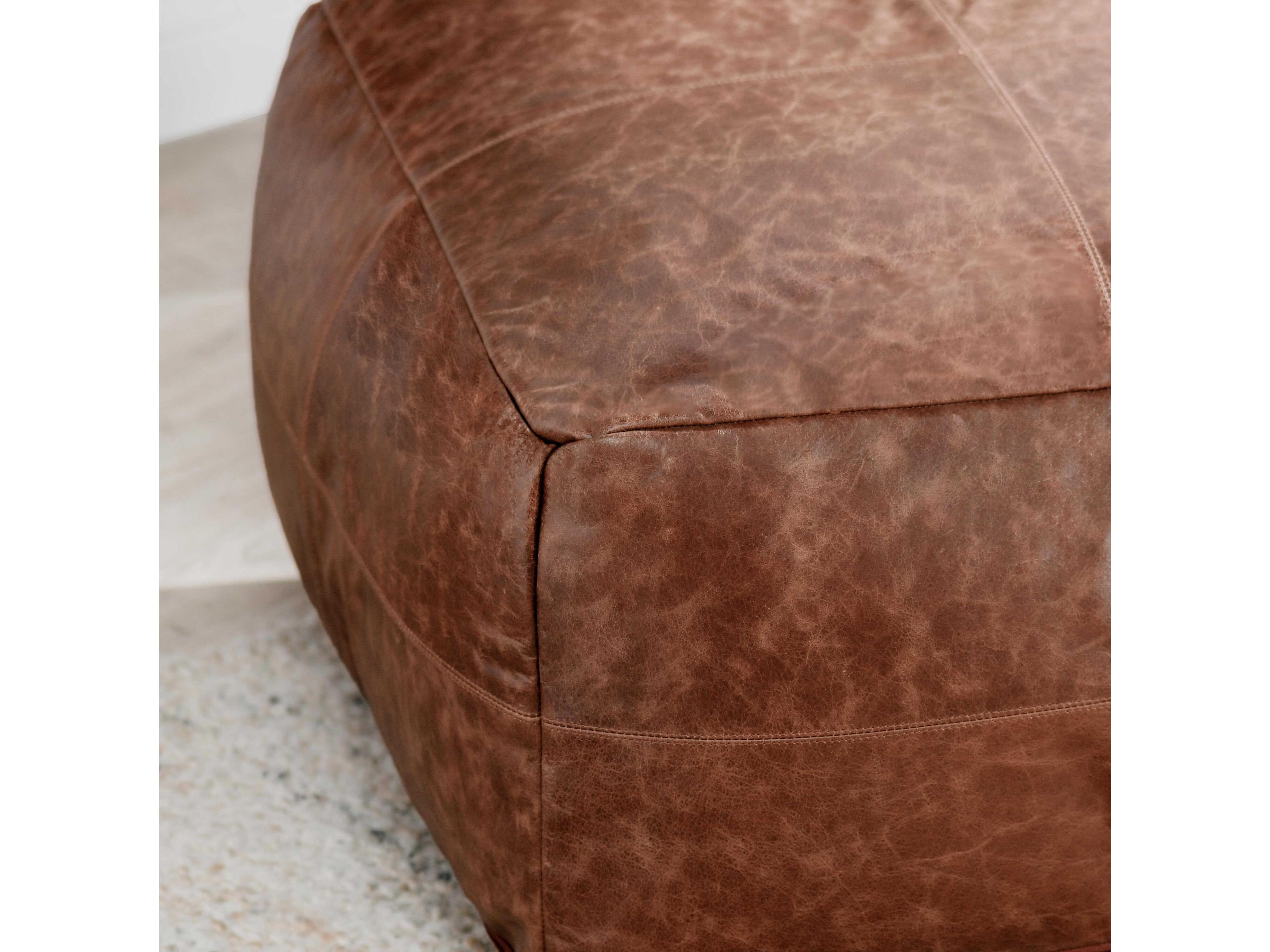 Villa by Classic Home Cheyenne Brown Leather Pouf