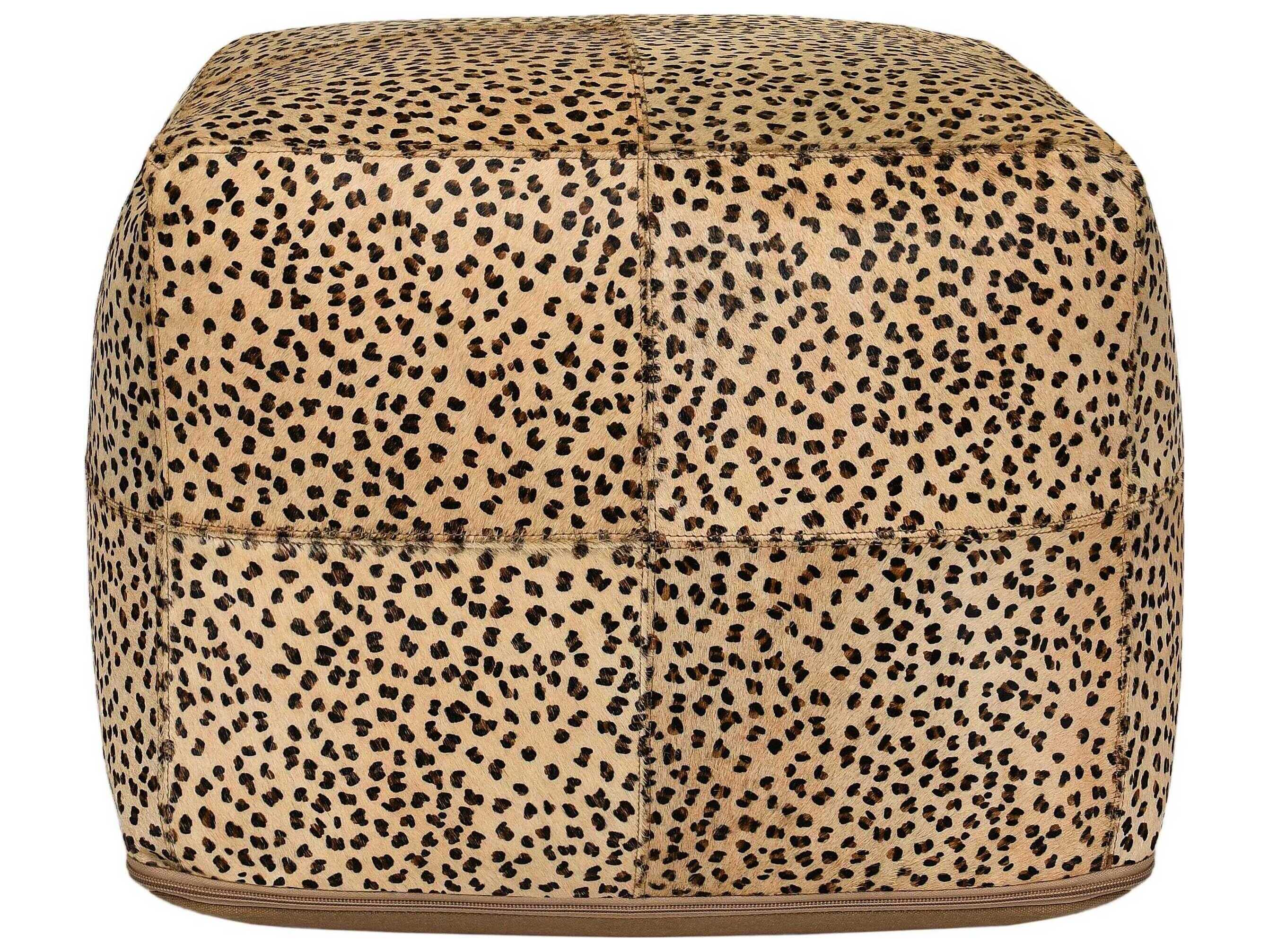 Villa by Classic Home Leopard Camel Black Brown Leather Pouf