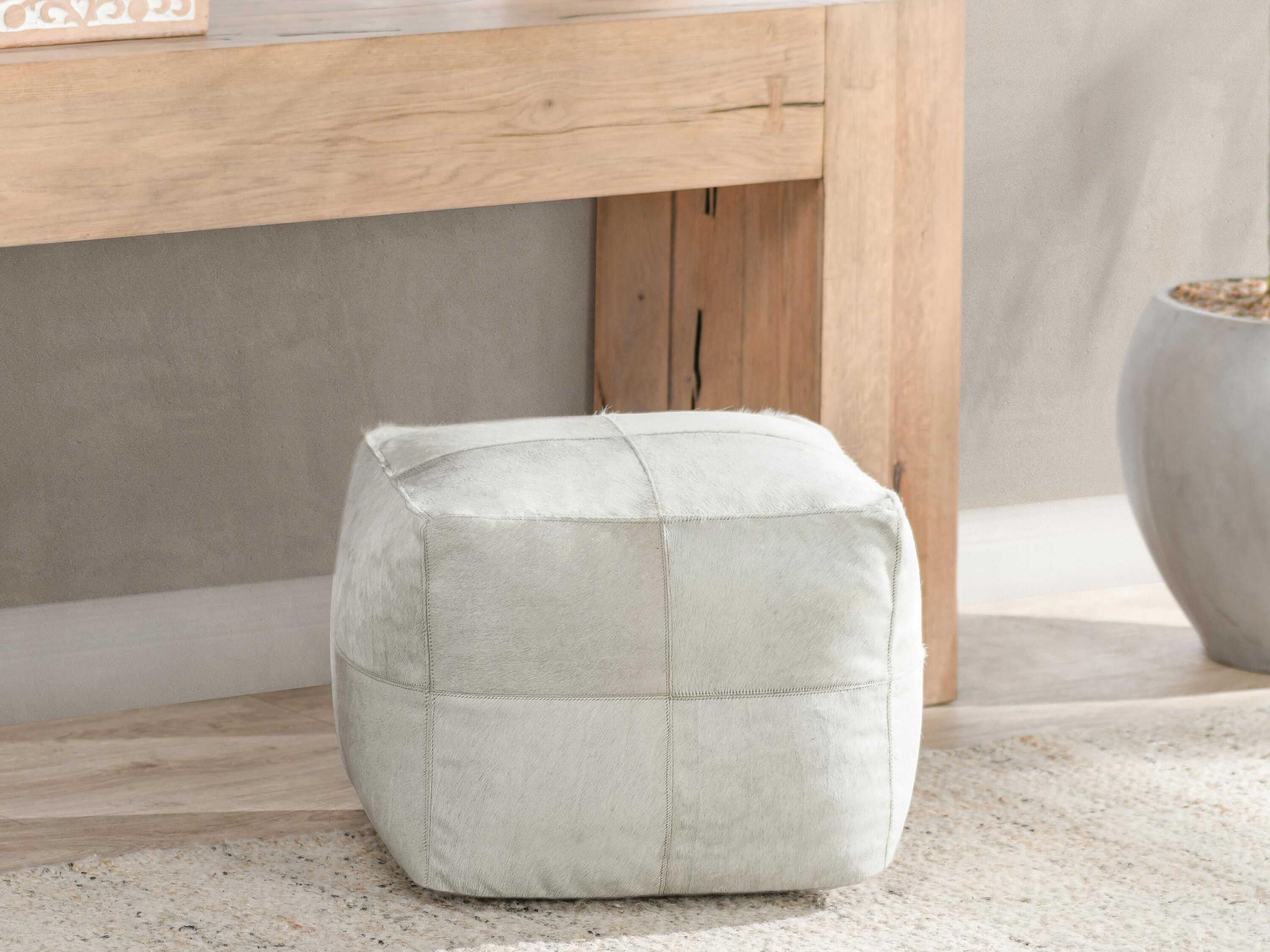 Villa by Classic Home Canada Ivory White Leather Pouf