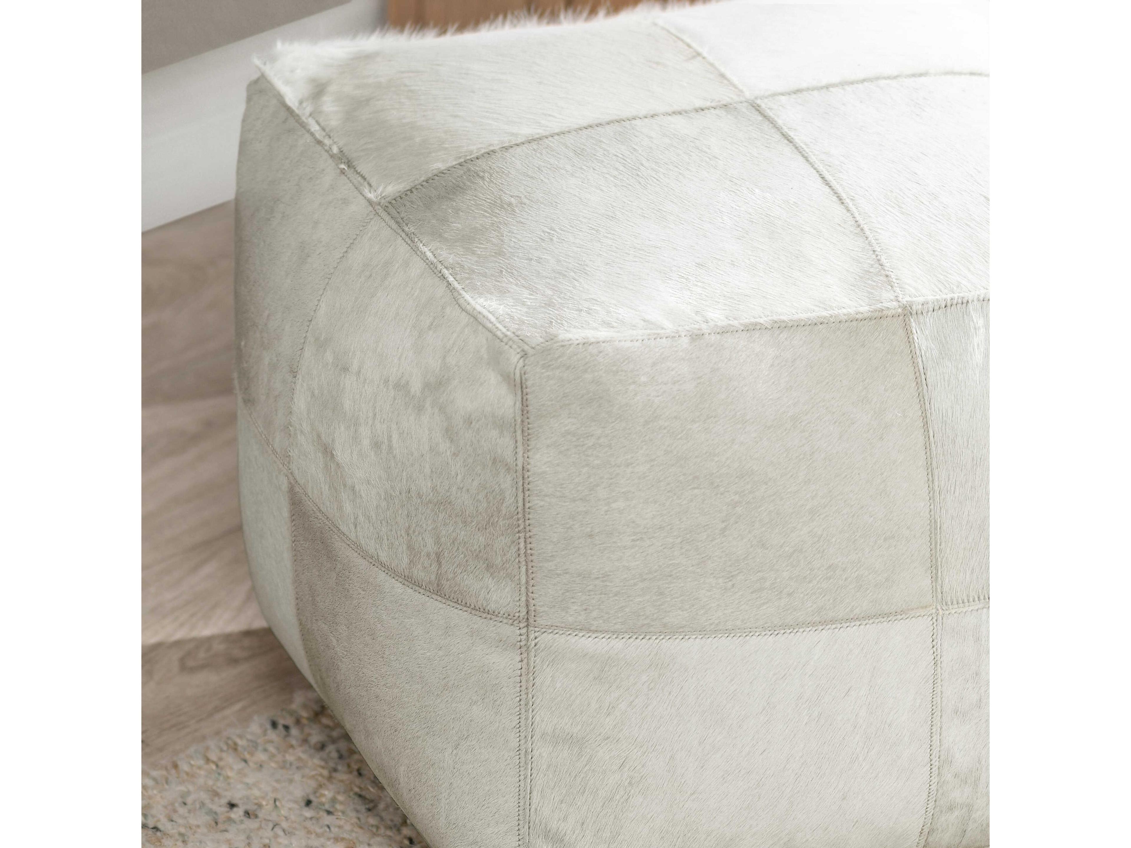 Villa by Classic Home Canada Ivory White Leather Pouf