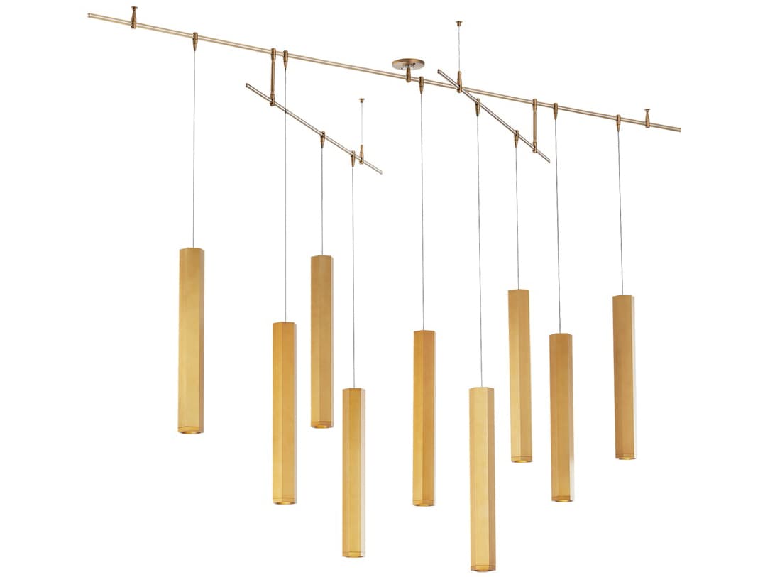 Visual Comfort Modern Blok 9-Light Aged Brass Linear Chandelier