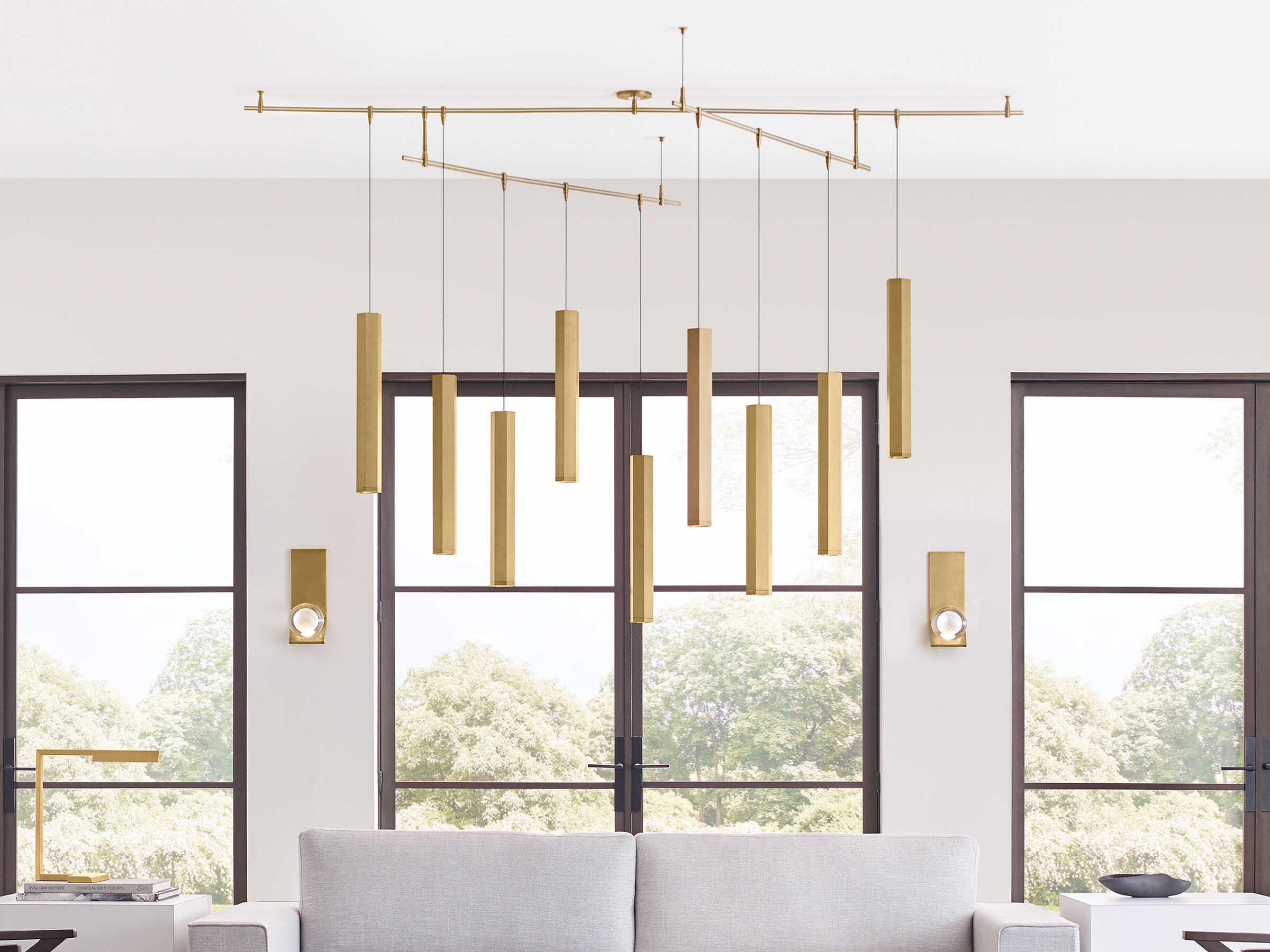 Visual Comfort Modern Blok 9-Light Aged Brass Linear Chandelier