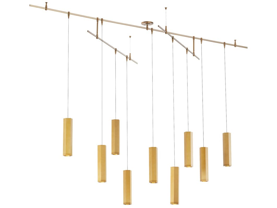 Visual Comfort Modern Blok 9-Light Aged Brass Linear Chandelier