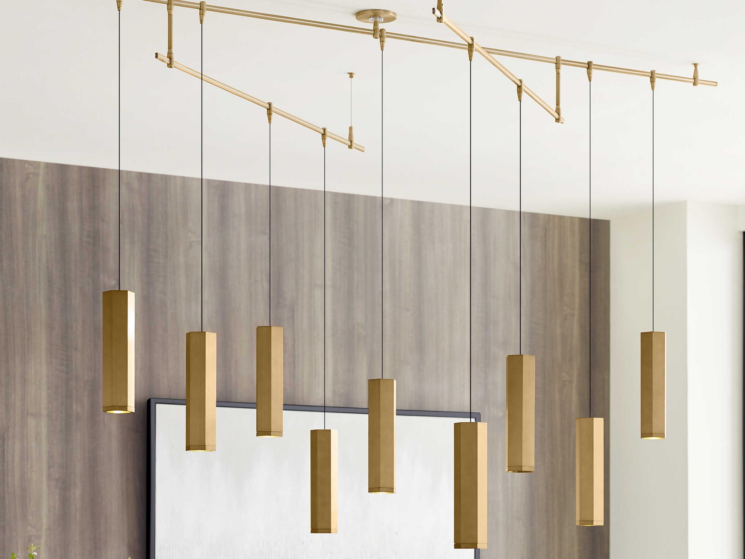 Visual Comfort Modern Blok 9-Light Aged Brass Linear Chandelier
