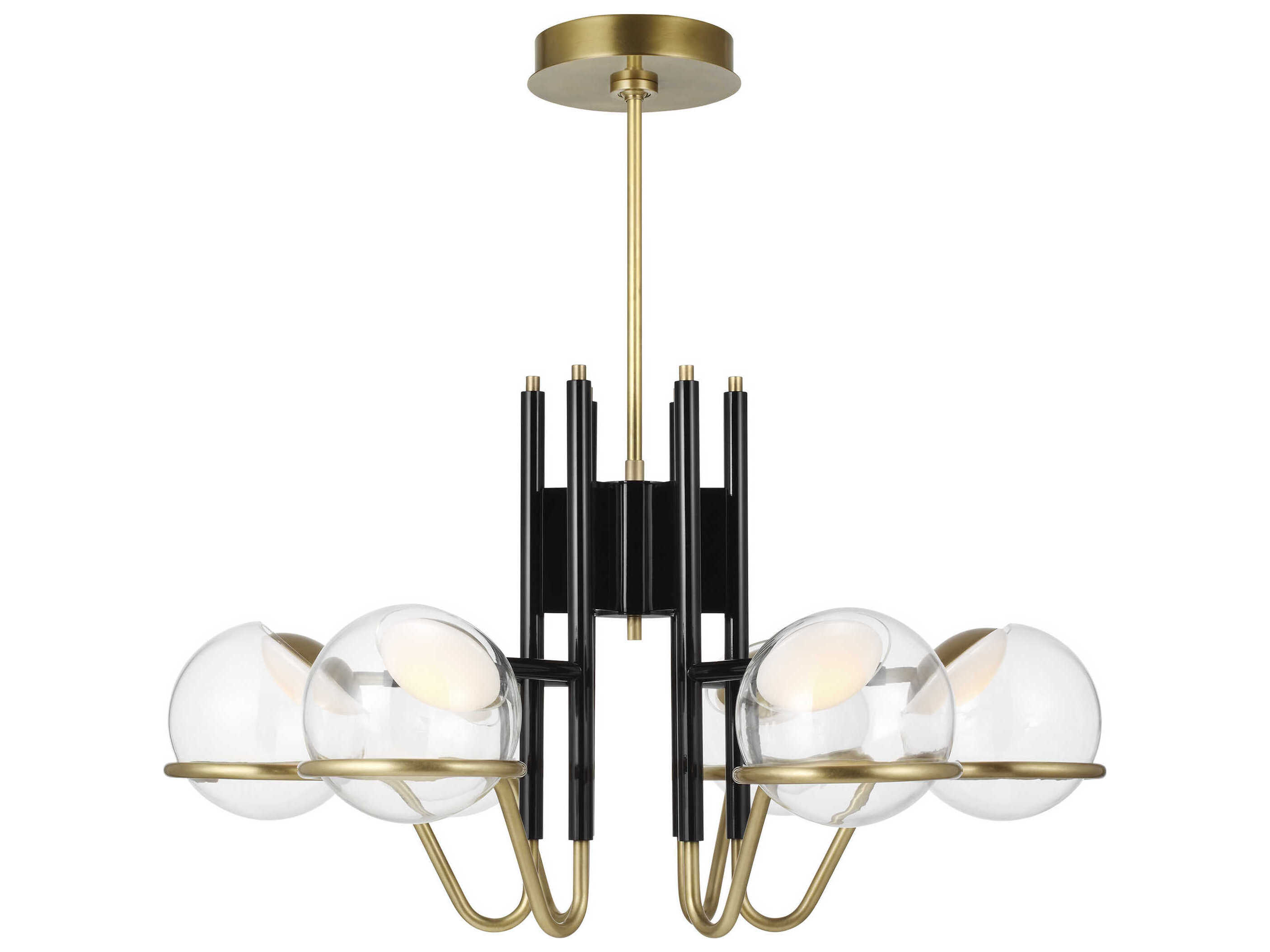 Visual Comfort Modern Crosby 6-Light Glossy Black Natural Brass Globe Chandelier