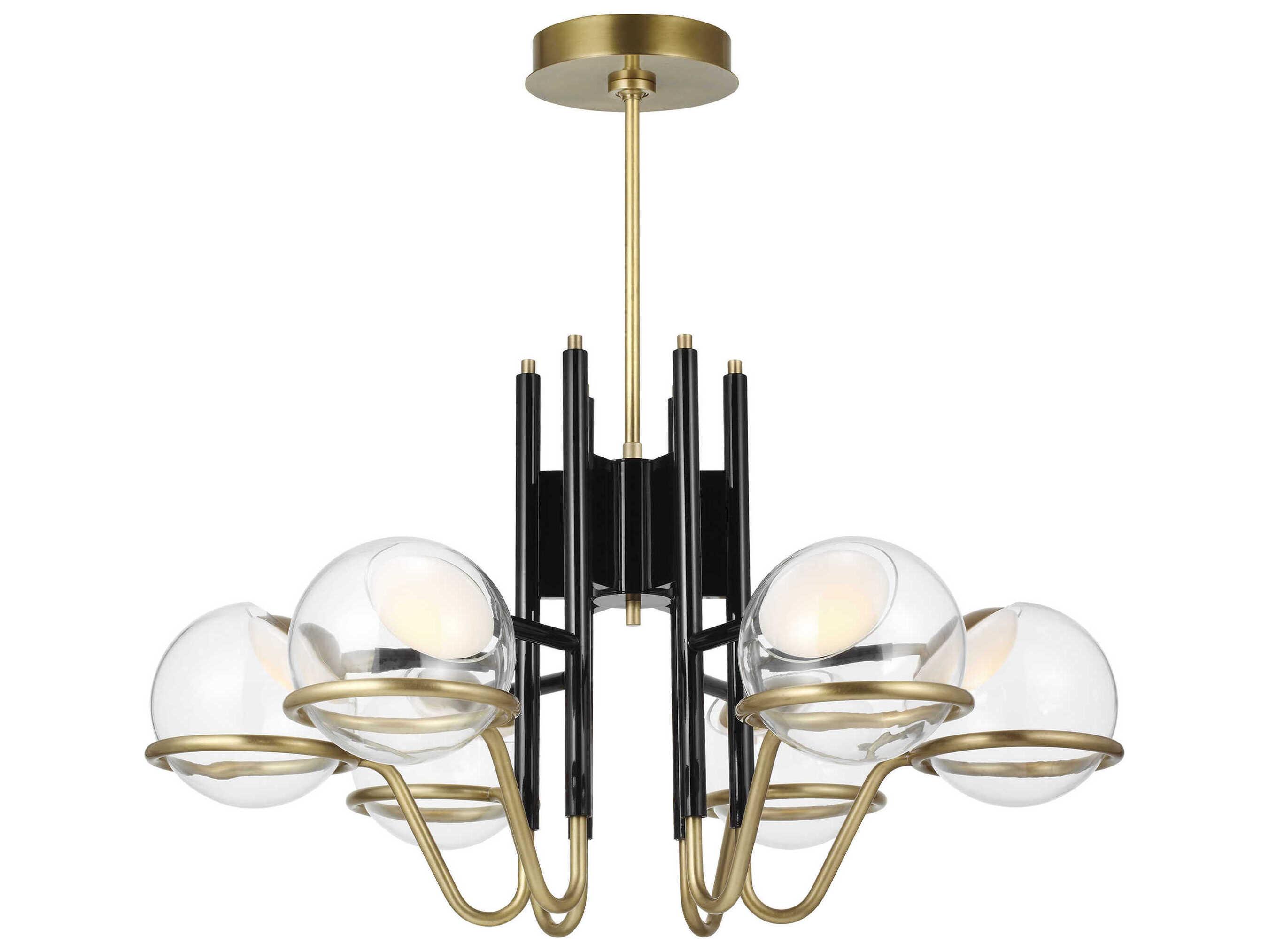 Visual Comfort Modern Crosby 6-Light Glossy Black Natural Brass Globe Chandelier