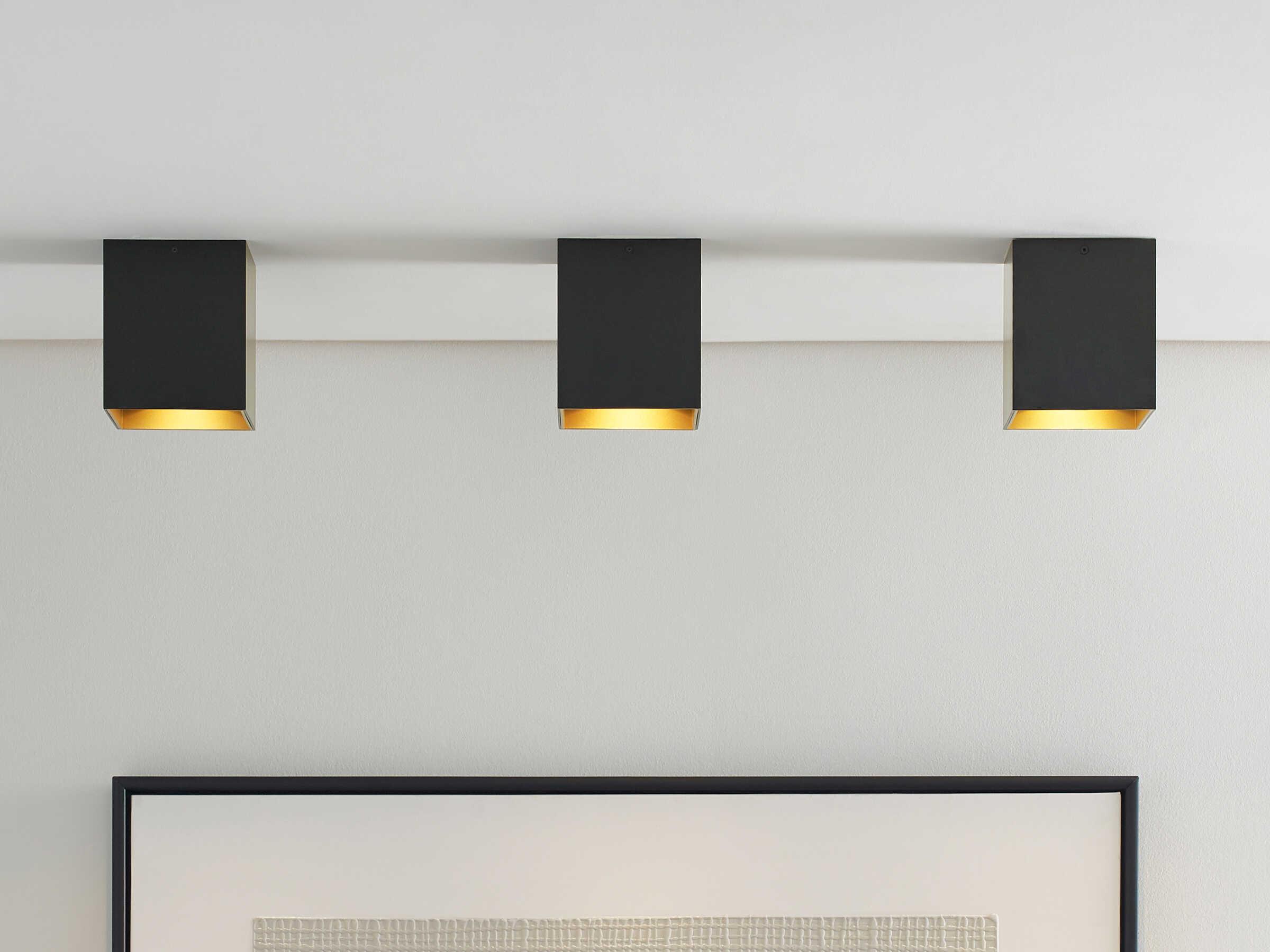 Visual Comfort Modern Exo 1-Light Matte Black Gold Haze Flush Mount