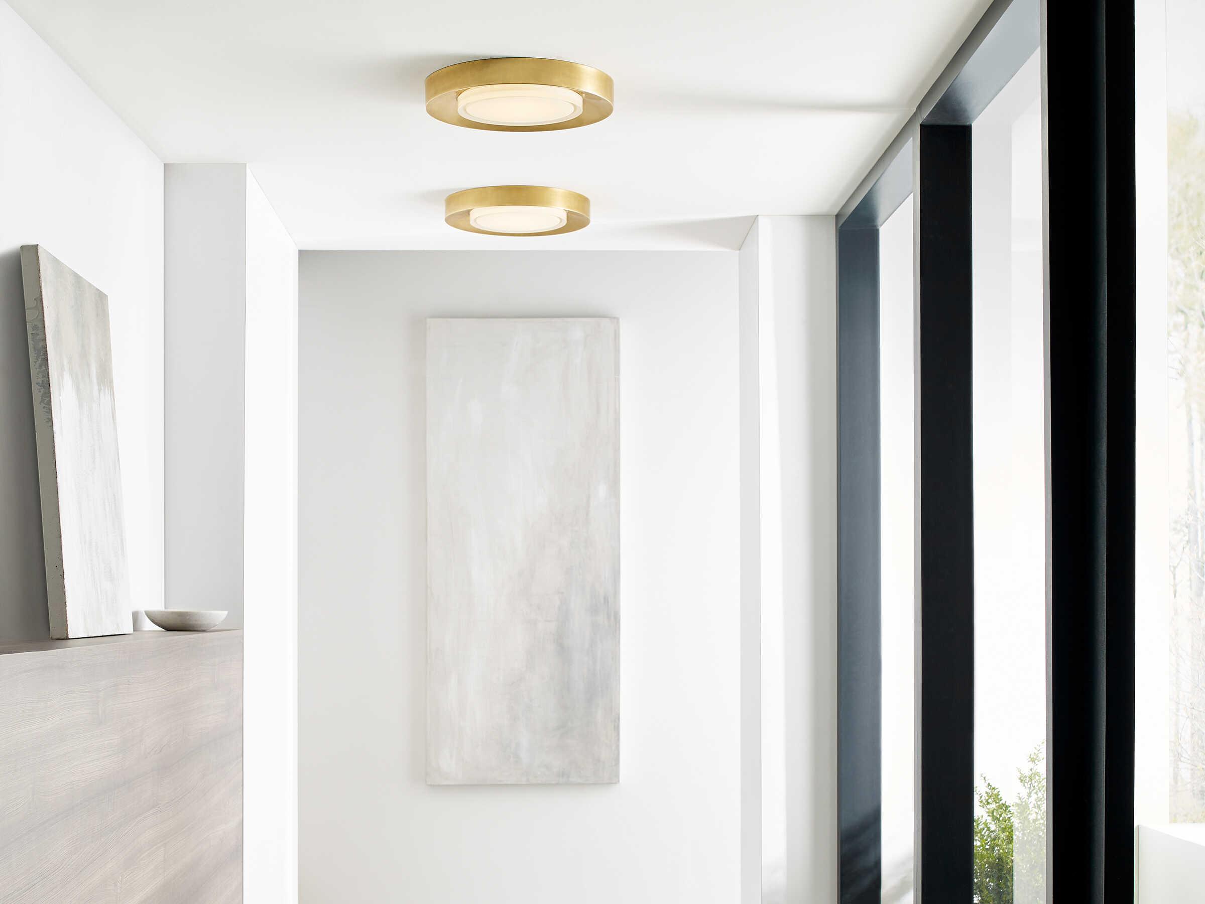 Visual Comfort Modern Hilo 1-Light Natural Brass Round Flush Mount