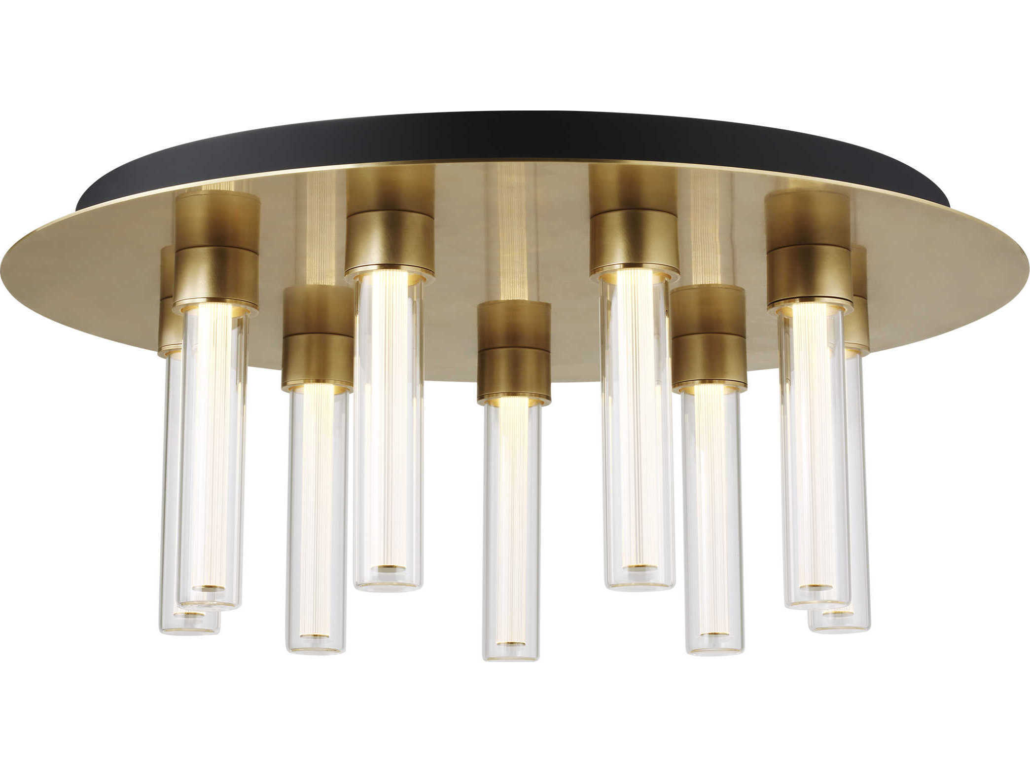 Visual Comfort Modern Kola 9-Light Natural Brass Cylinder Flush Mount