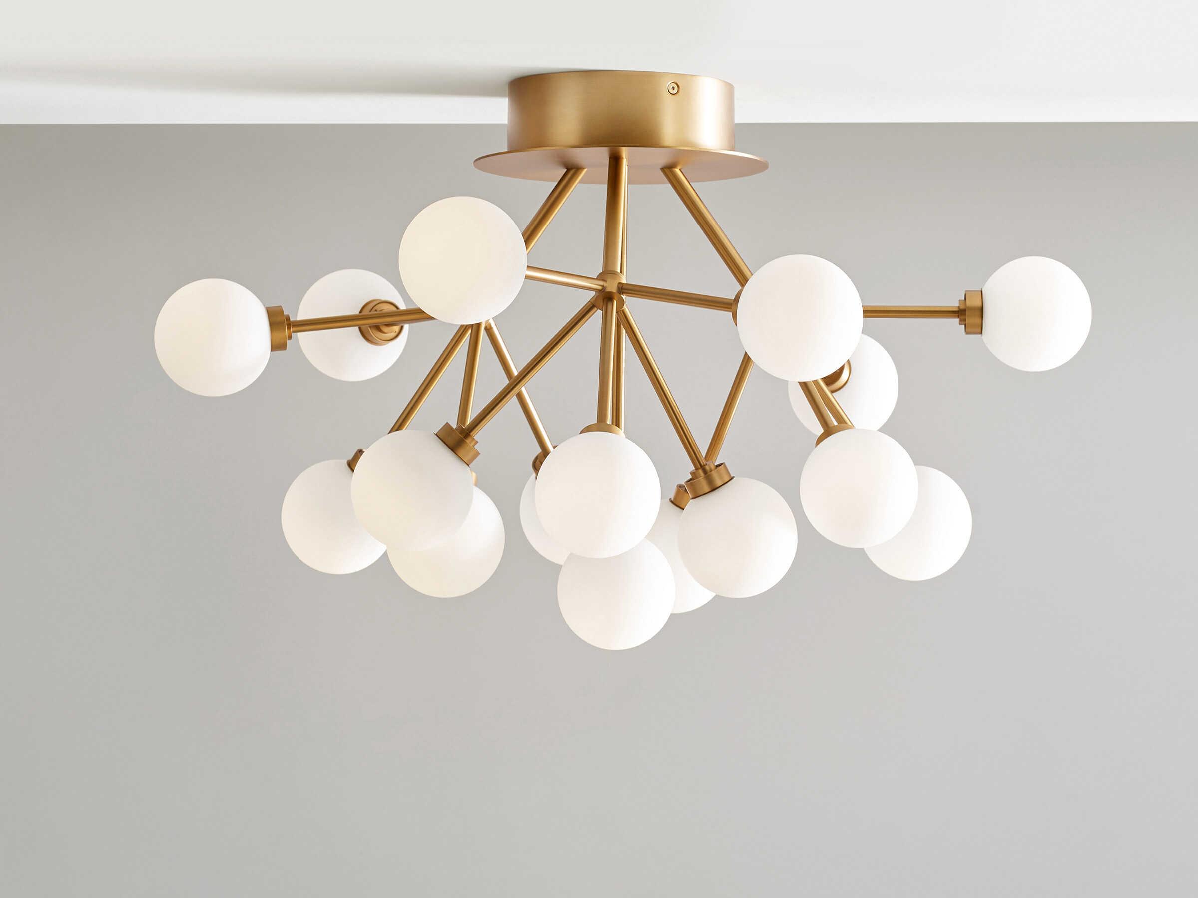 Visual Comfort Modern Mara 16-Light Aged Brass Semi Flush Mount