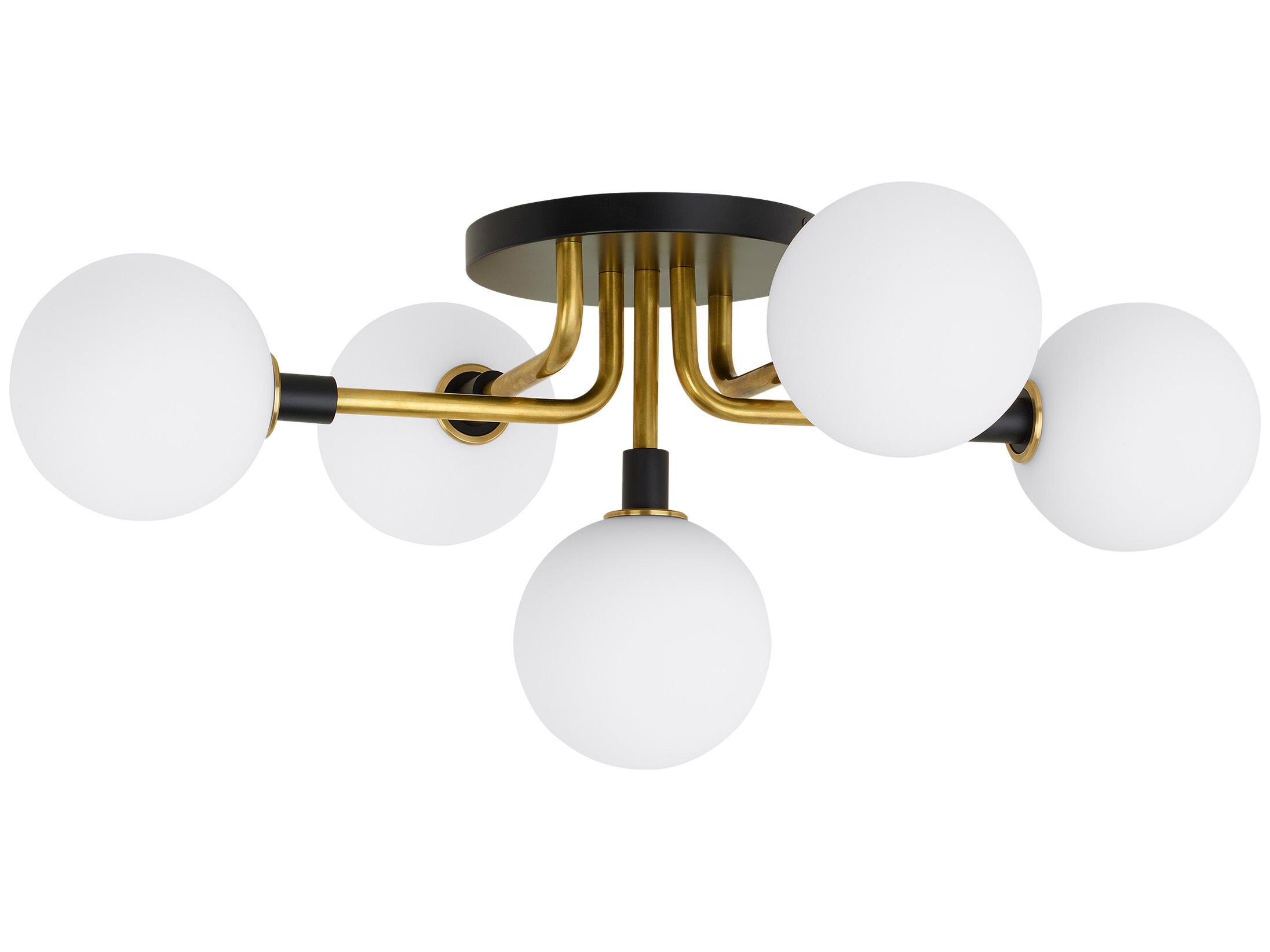 Visual Comfort Modern Viaggio 5-Light Brass Globe Semi Flush Mount