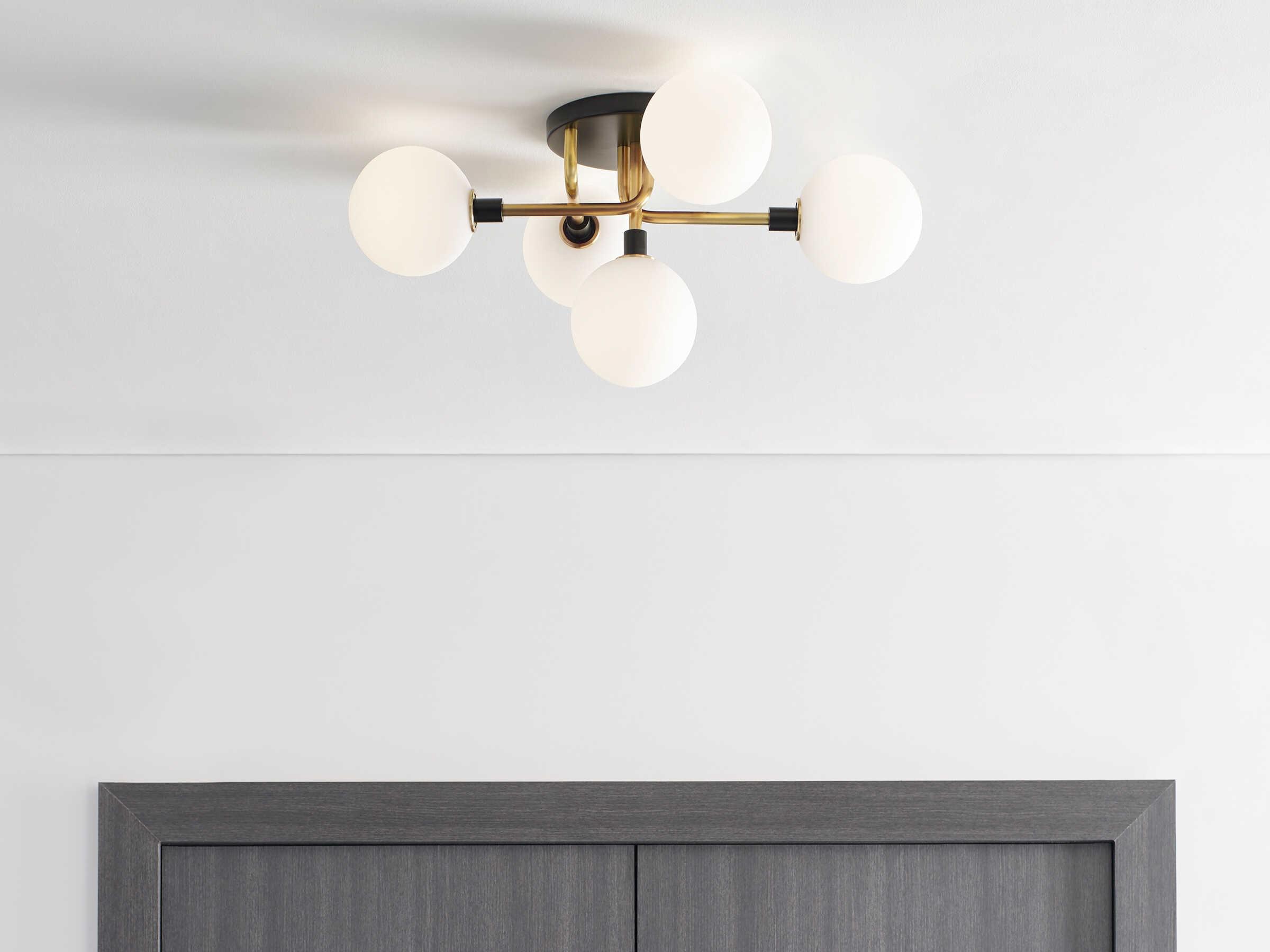Visual Comfort Modern Viaggio 5-Light Brass Globe Semi Flush Mount