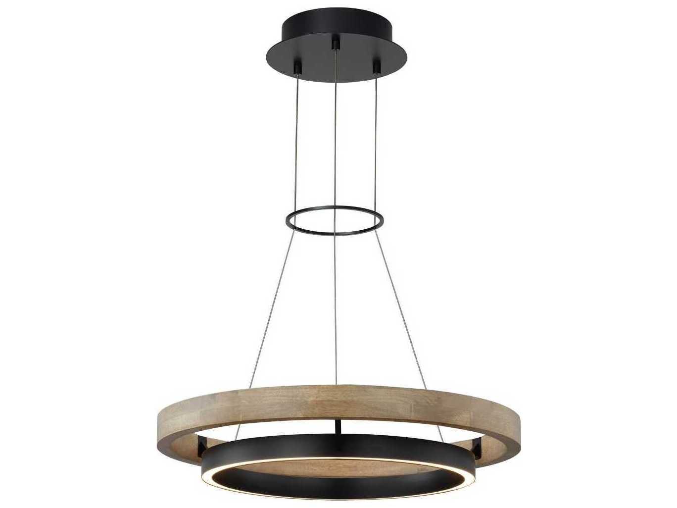 Visual Comfort Modern Grace 1-Light Matte Black Weathered Oak Wood Round Pendant
