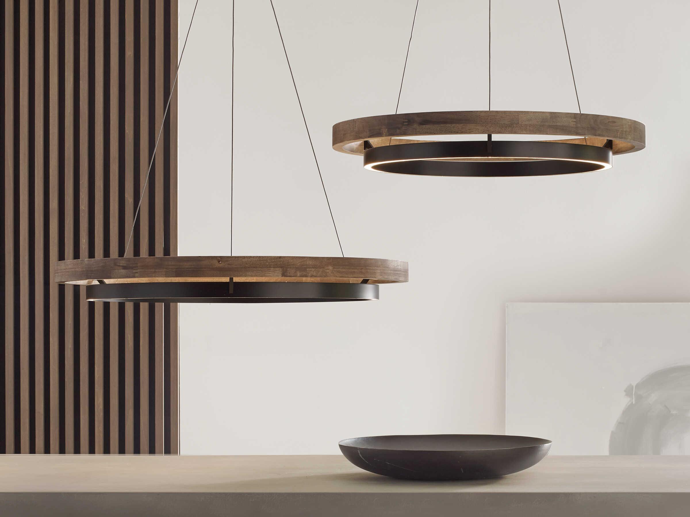 Visual Comfort Modern Grace 1-Light Matte Black Weathered Oak Wood Round Pendant