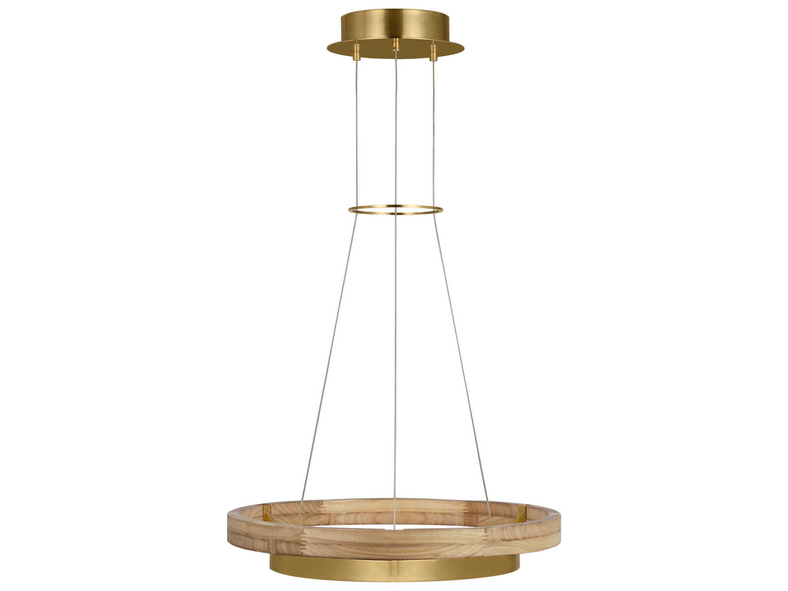 Visual Comfort Modern Grace 1-Light Hand Rubbed Antique Brass Natural Oak Pendant