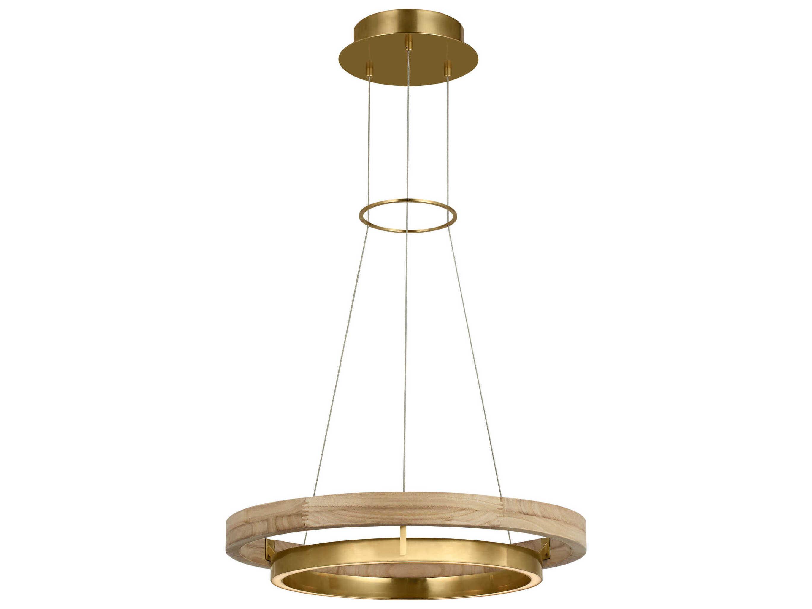 Visual Comfort Modern Grace 1-Light Hand Rubbed Antique Brass Natural Oak Pendant
