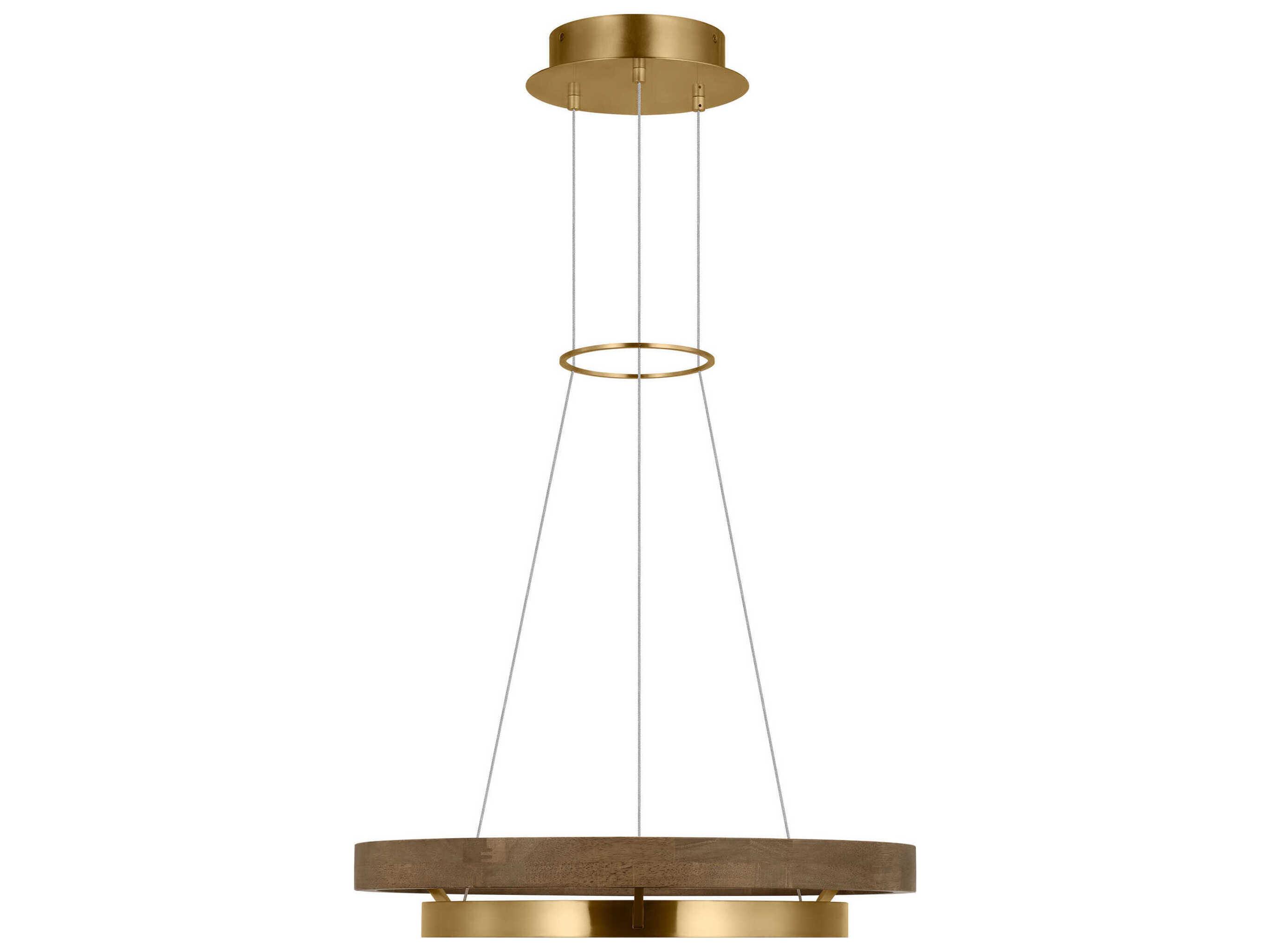 Visual Comfort Modern Grace 1-Light Natural Brass Weathered Oak Round Pendant