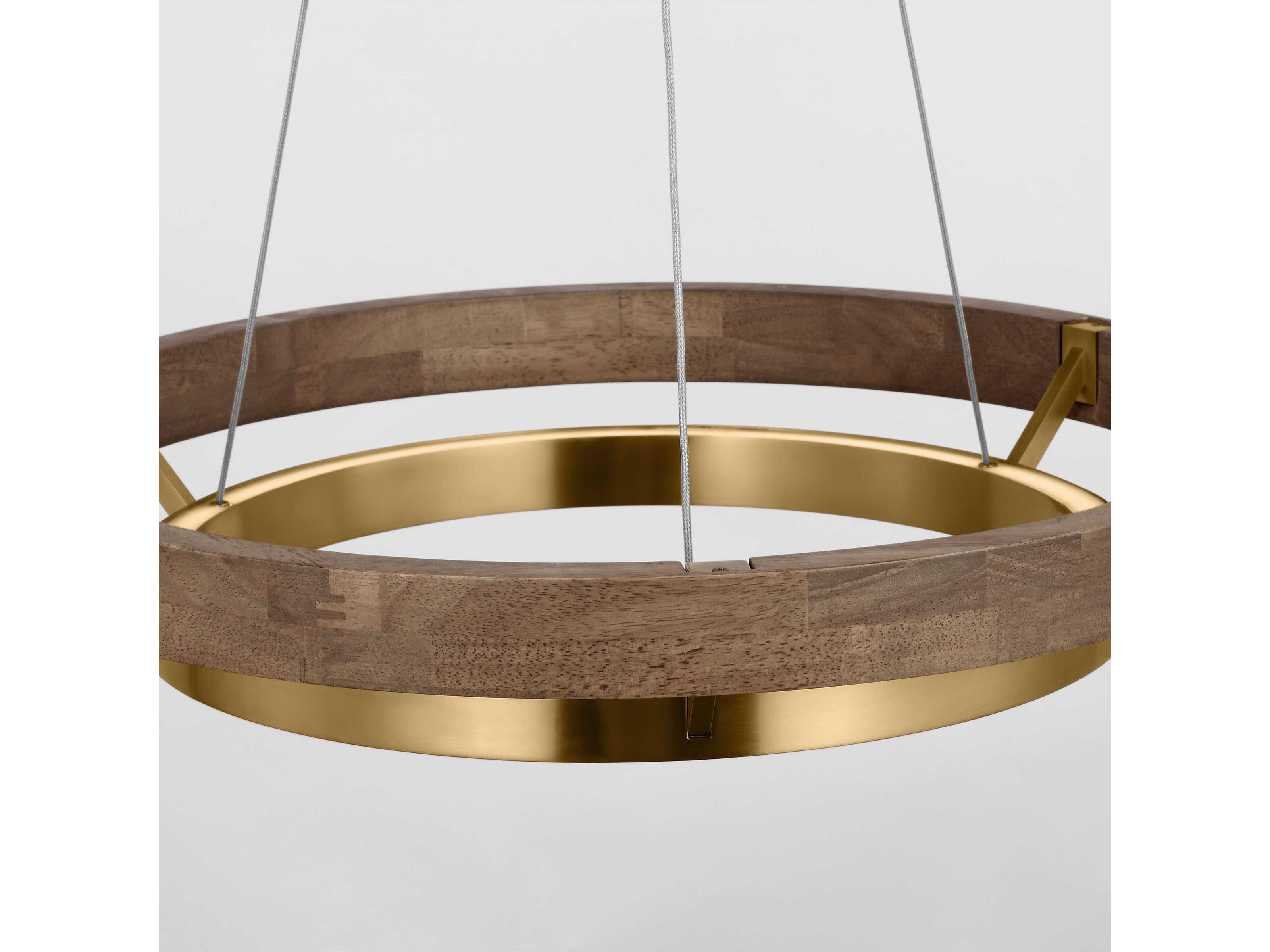 Visual Comfort Modern Grace 1-Light Natural Brass Weathered Oak Round Pendant
