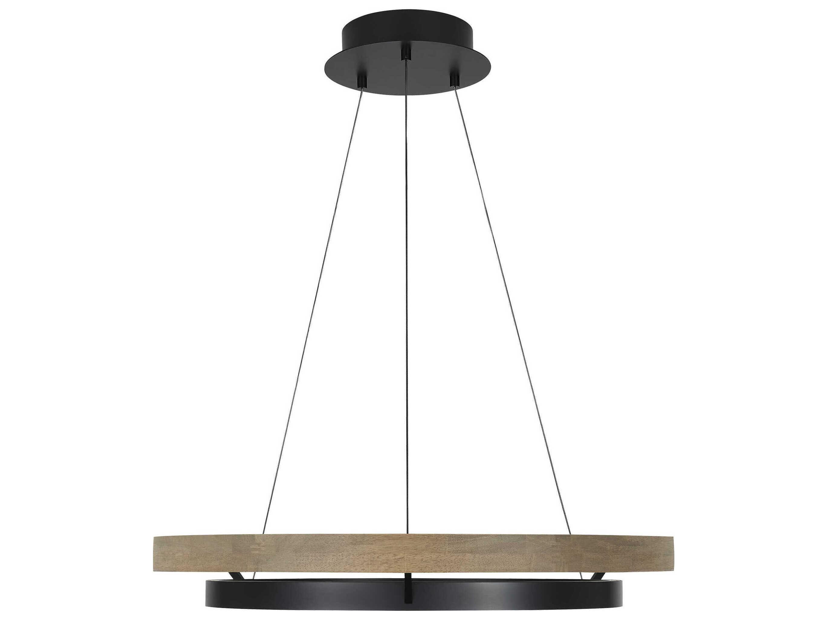 Visual Comfort Modern Grace 1-Light Matte Black Weathered Oak Wood Round Pendant
