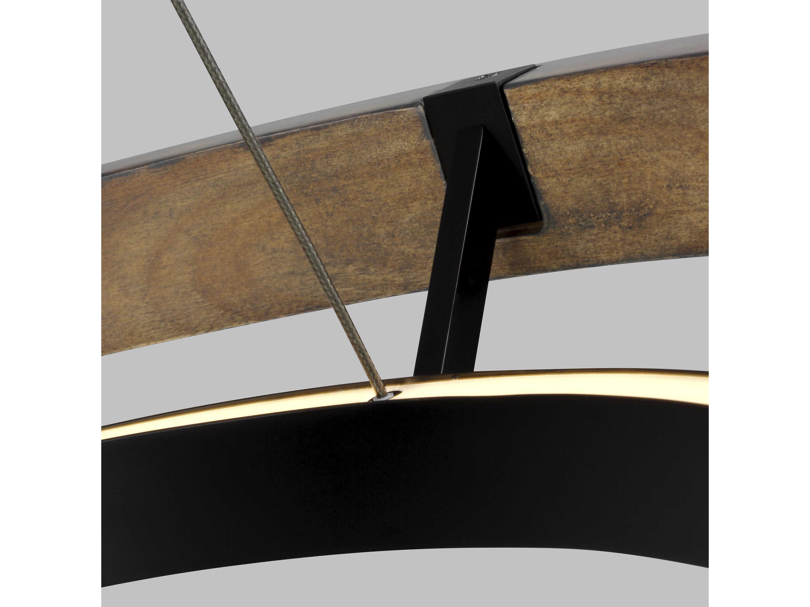 Visual Comfort Modern Grace 1-Light Matte Black Weathered Oak Wood Round Pendant