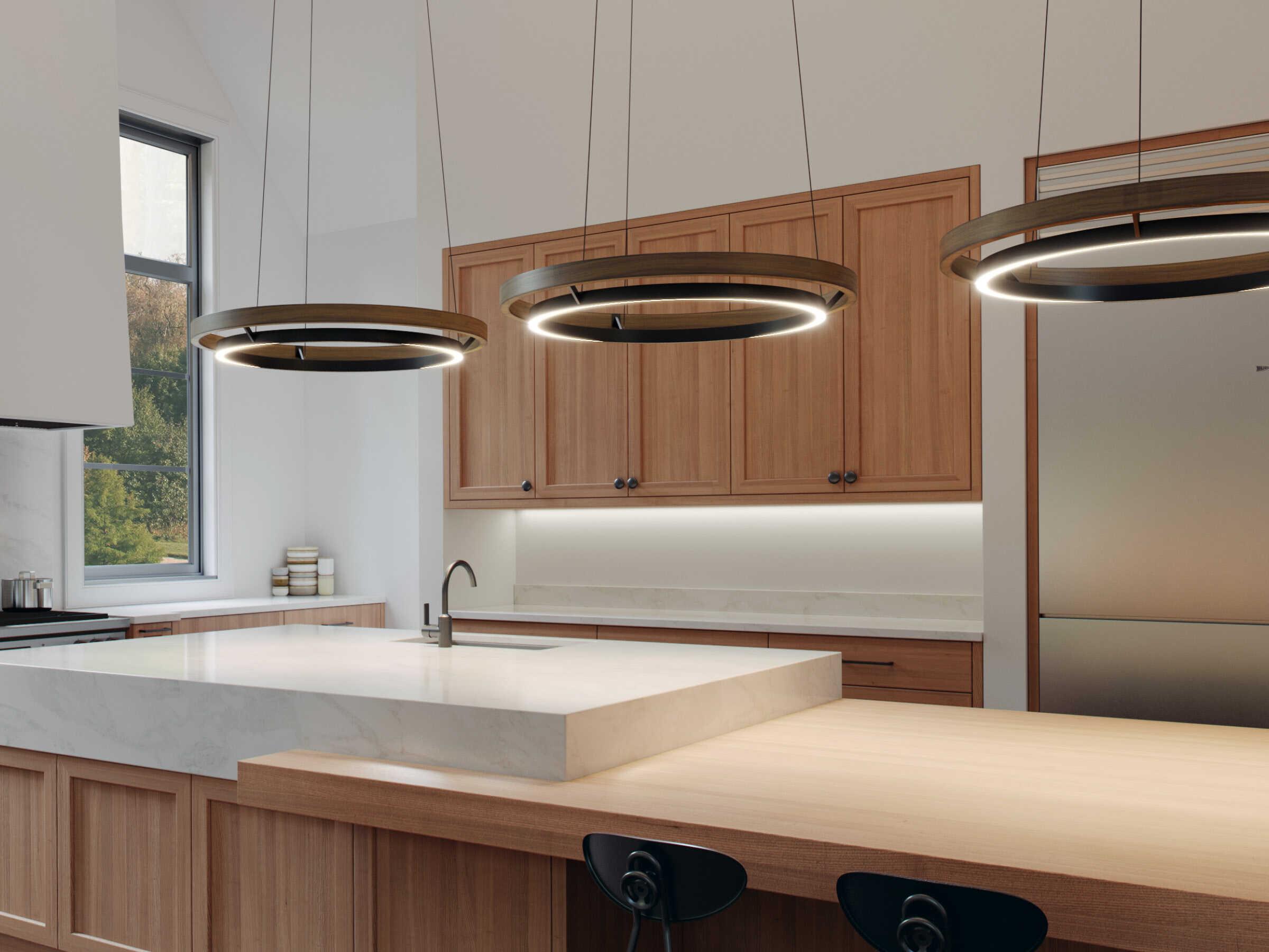 Visual Comfort Modern Grace 1-Light Matte Black Weathered Oak Wood Round Pendant