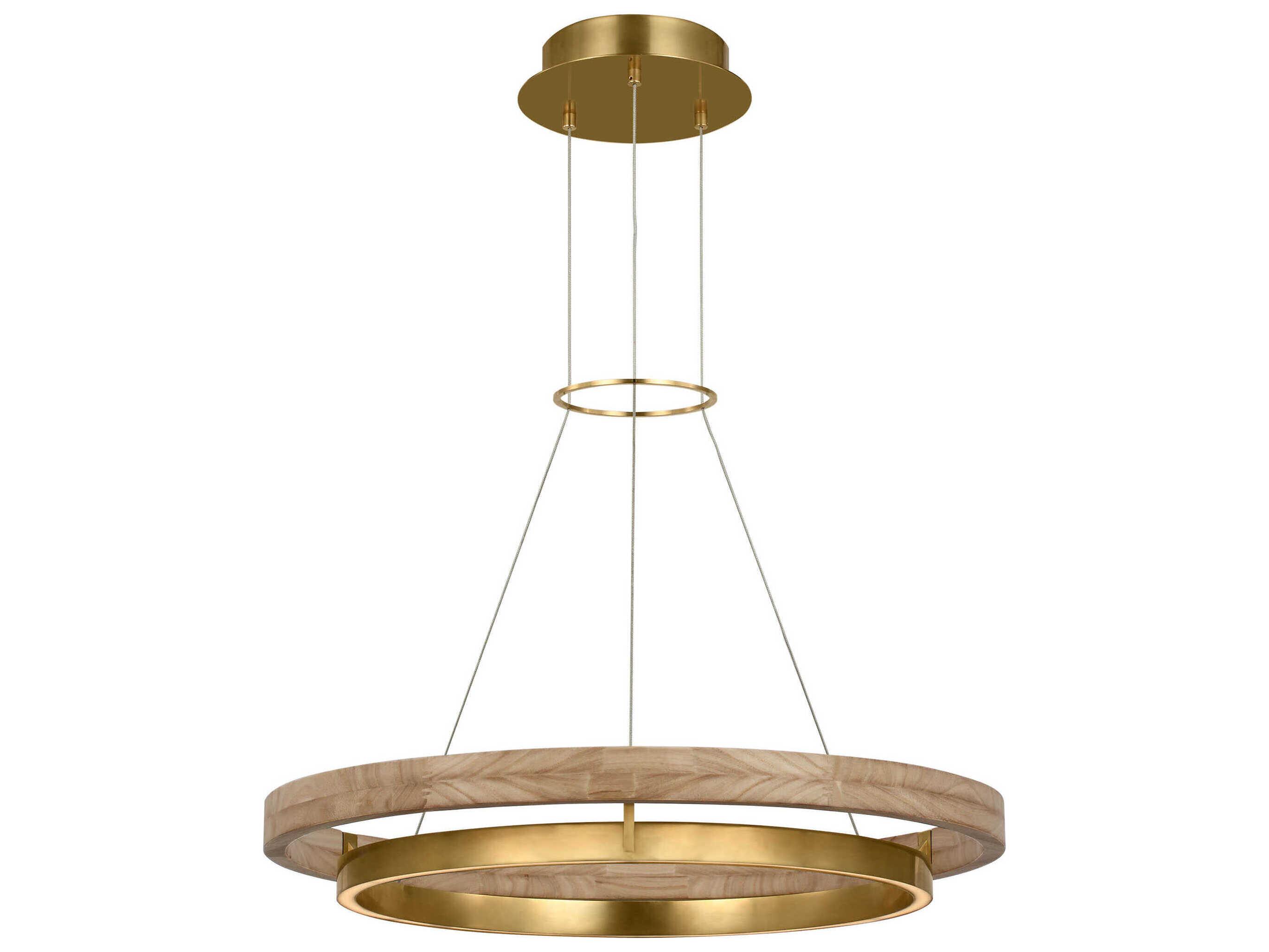 Visual Comfort Modern Grace 1-Light Hand Rubbed Antique Brass Natural Oak Pendant
