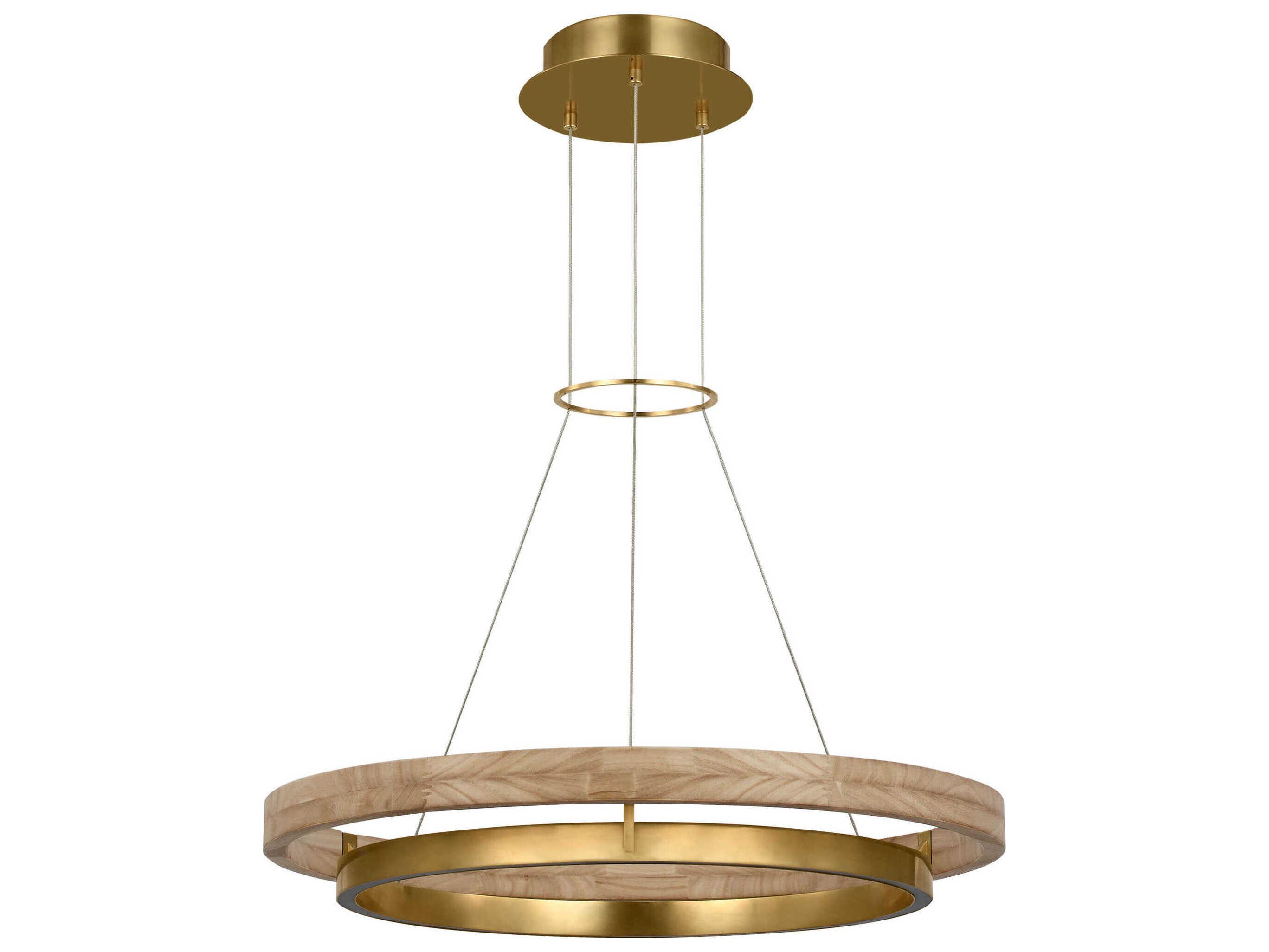 Visual Comfort Modern Grace 1-Light Hand Rubbed Antique Brass Natural Oak Pendant