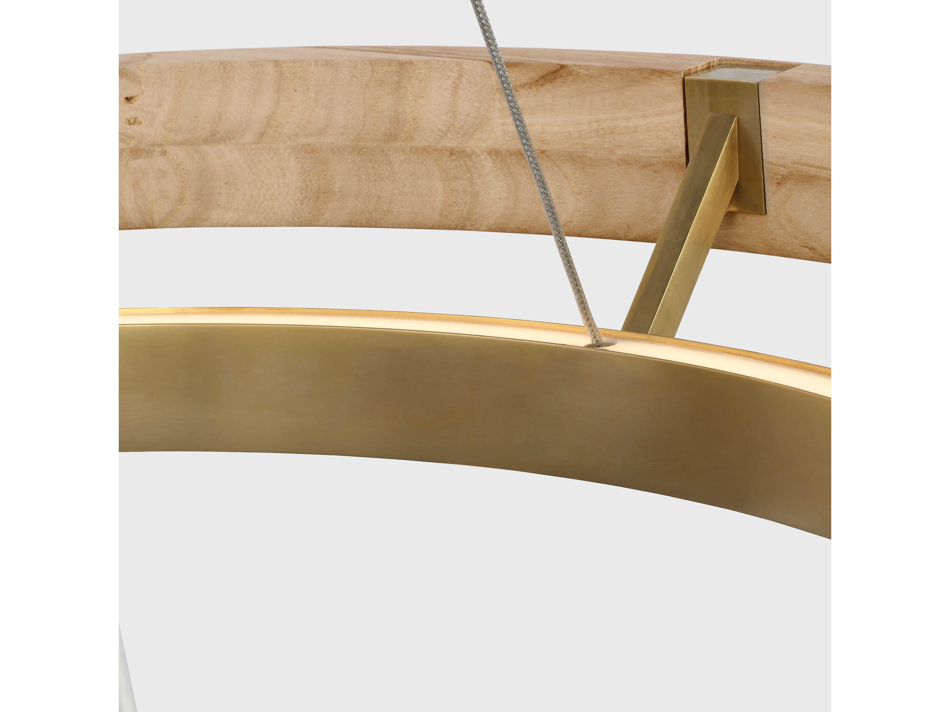 Visual Comfort Modern Grace 1-Light Hand Rubbed Antique Brass Natural Oak Pendant