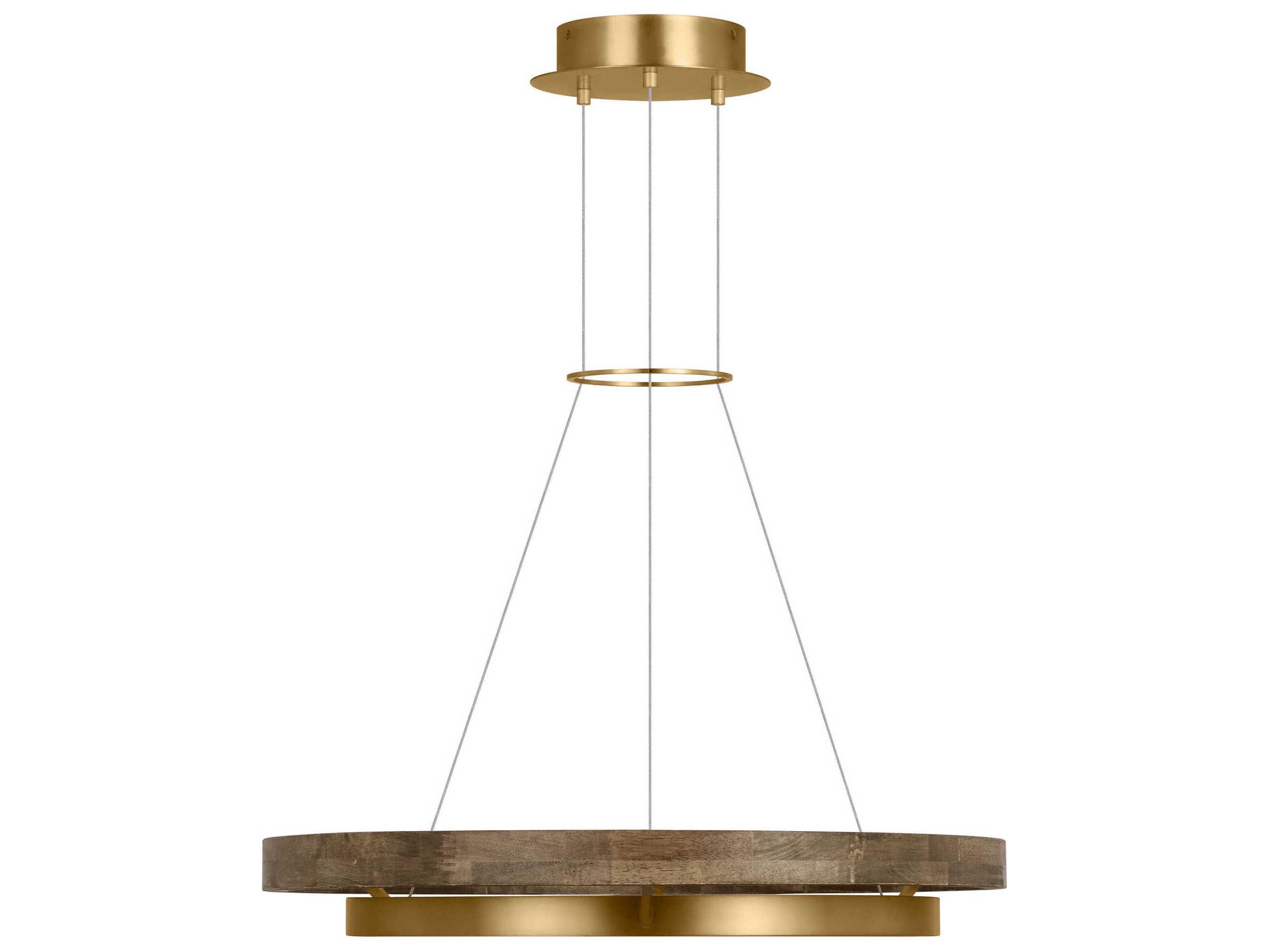 Visual Comfort Modern Grace 1-Light Natural Brass Weathered Oak Round Pendant