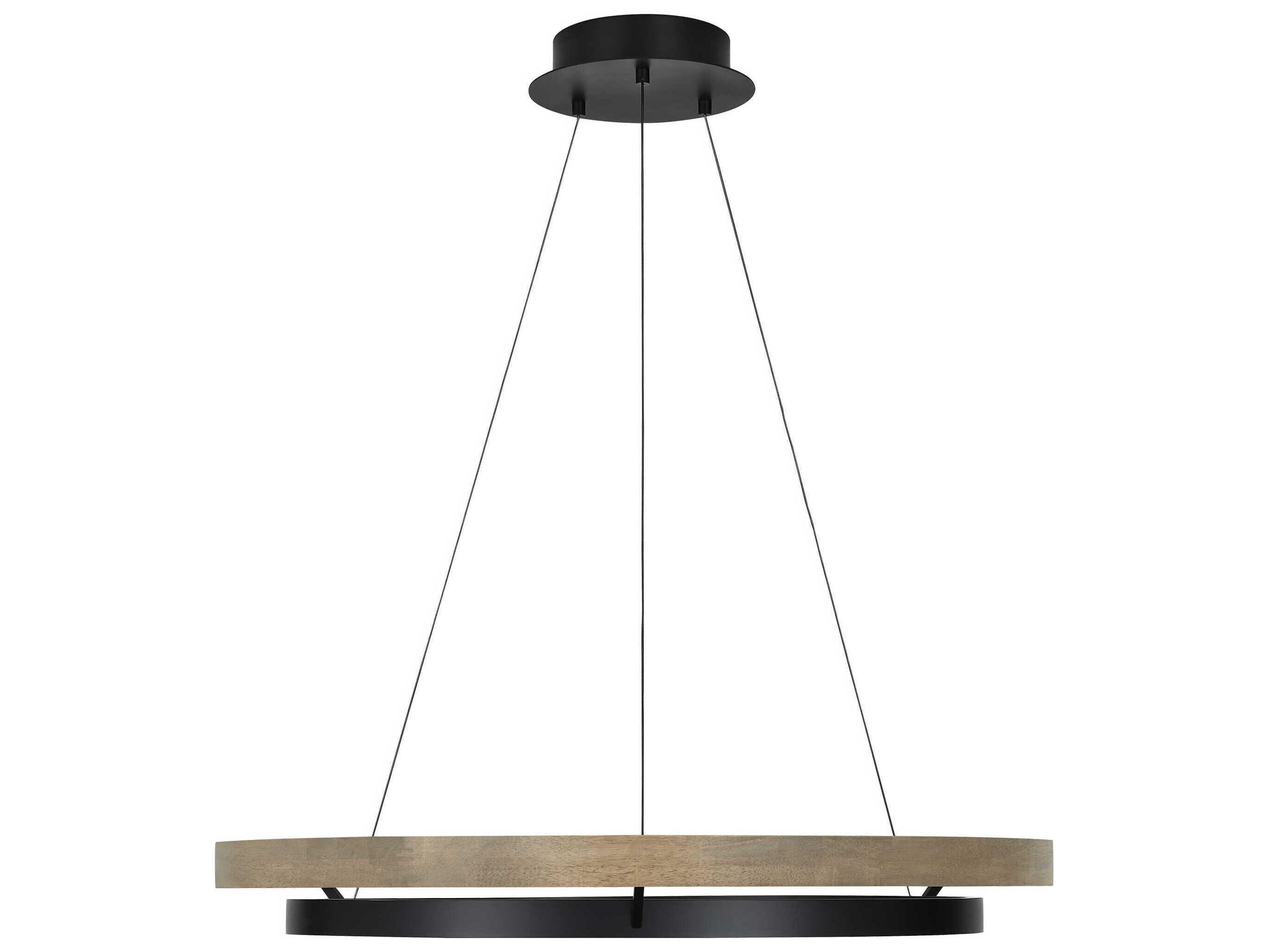 Visual Comfort Modern Grace 1-Light Matte Black Weathered Oak Wood Round Pendant