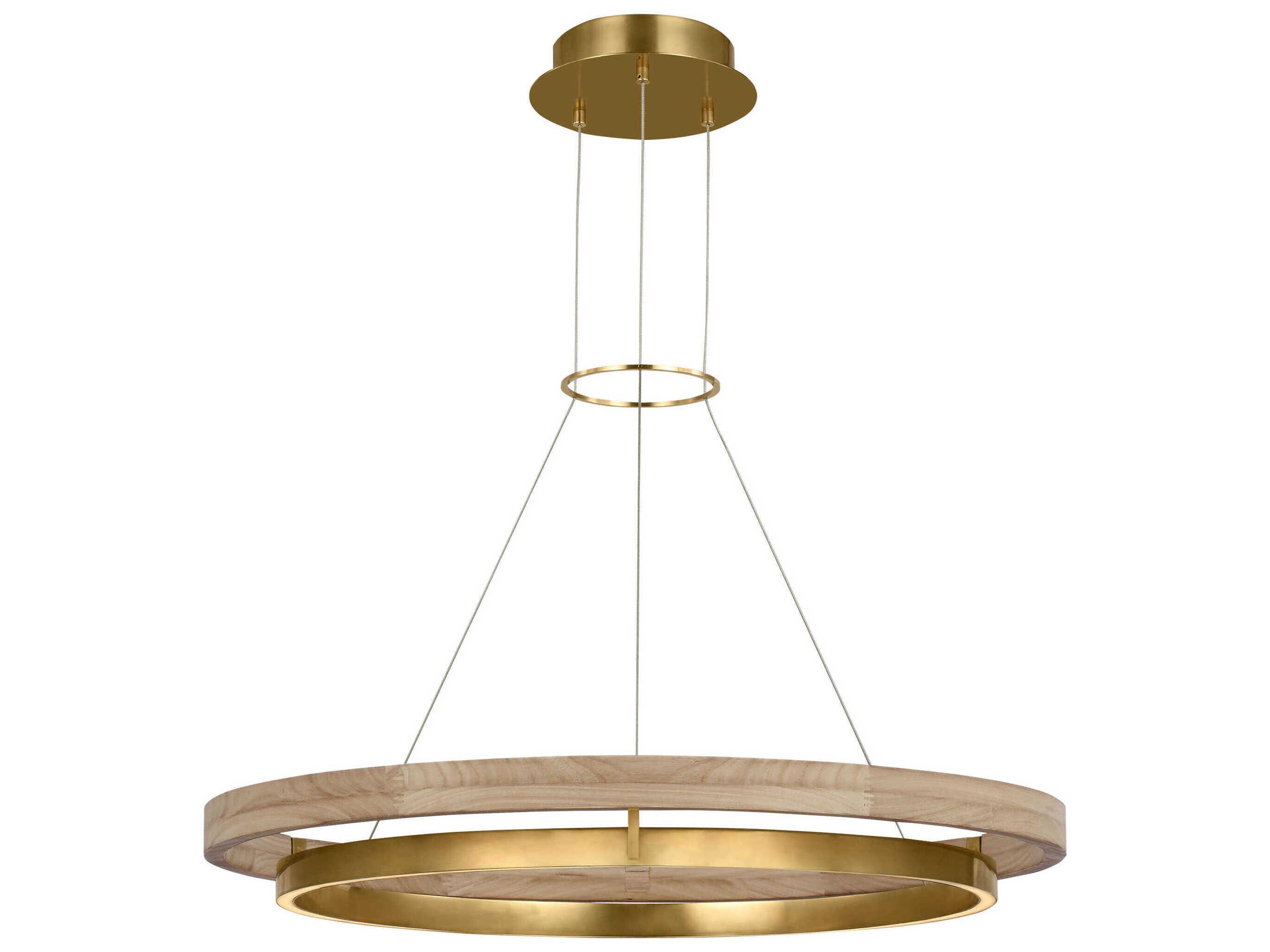 Visual Comfort Modern Grace 1-Light Hand Rubbed Antique Brass Natural Oak Pendant