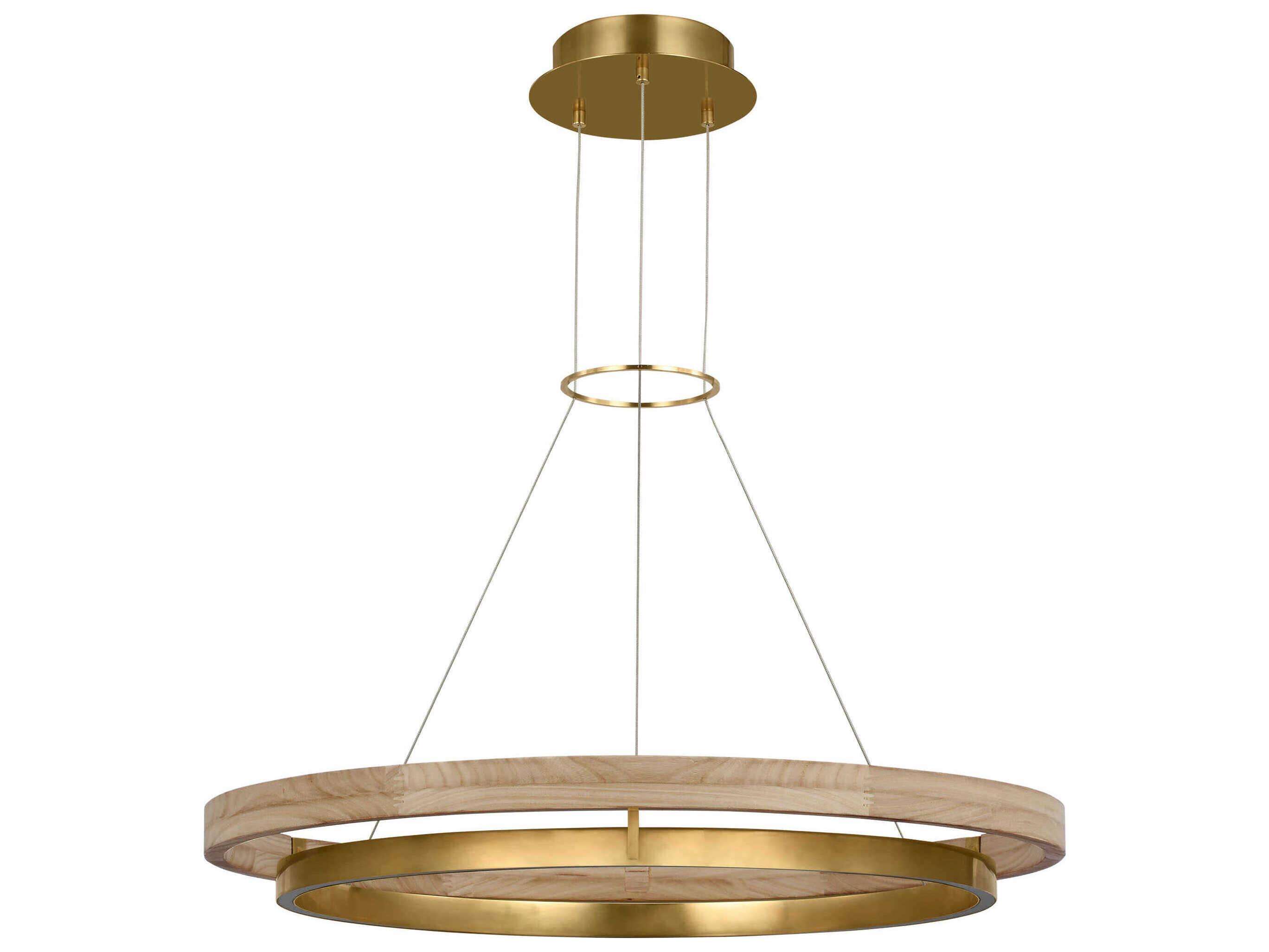 Visual Comfort Modern Grace 1-Light Hand Rubbed Antique Brass Natural Oak Pendant