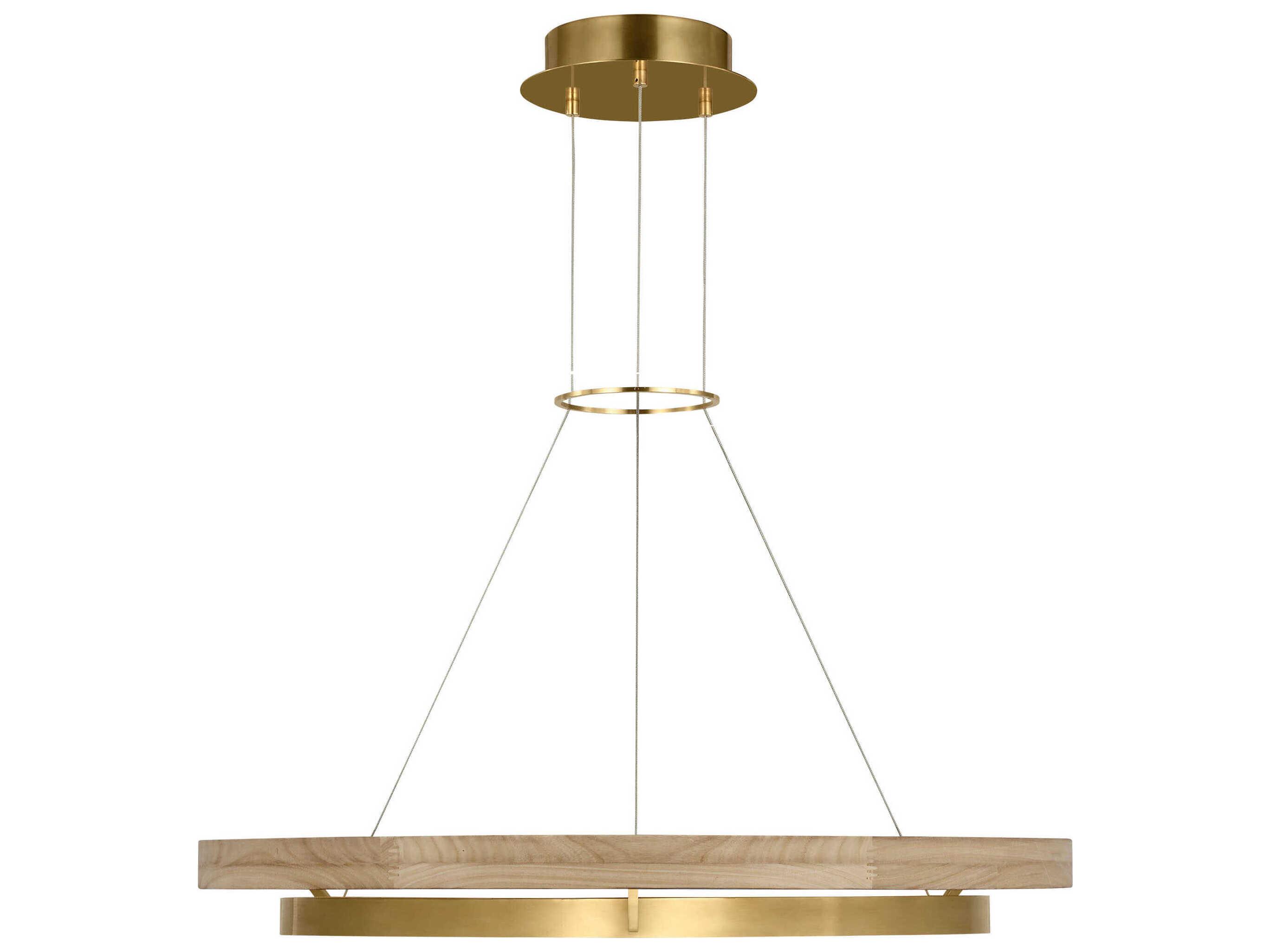 Visual Comfort Modern Grace 1-Light Hand Rubbed Antique Brass Natural Oak Pendant