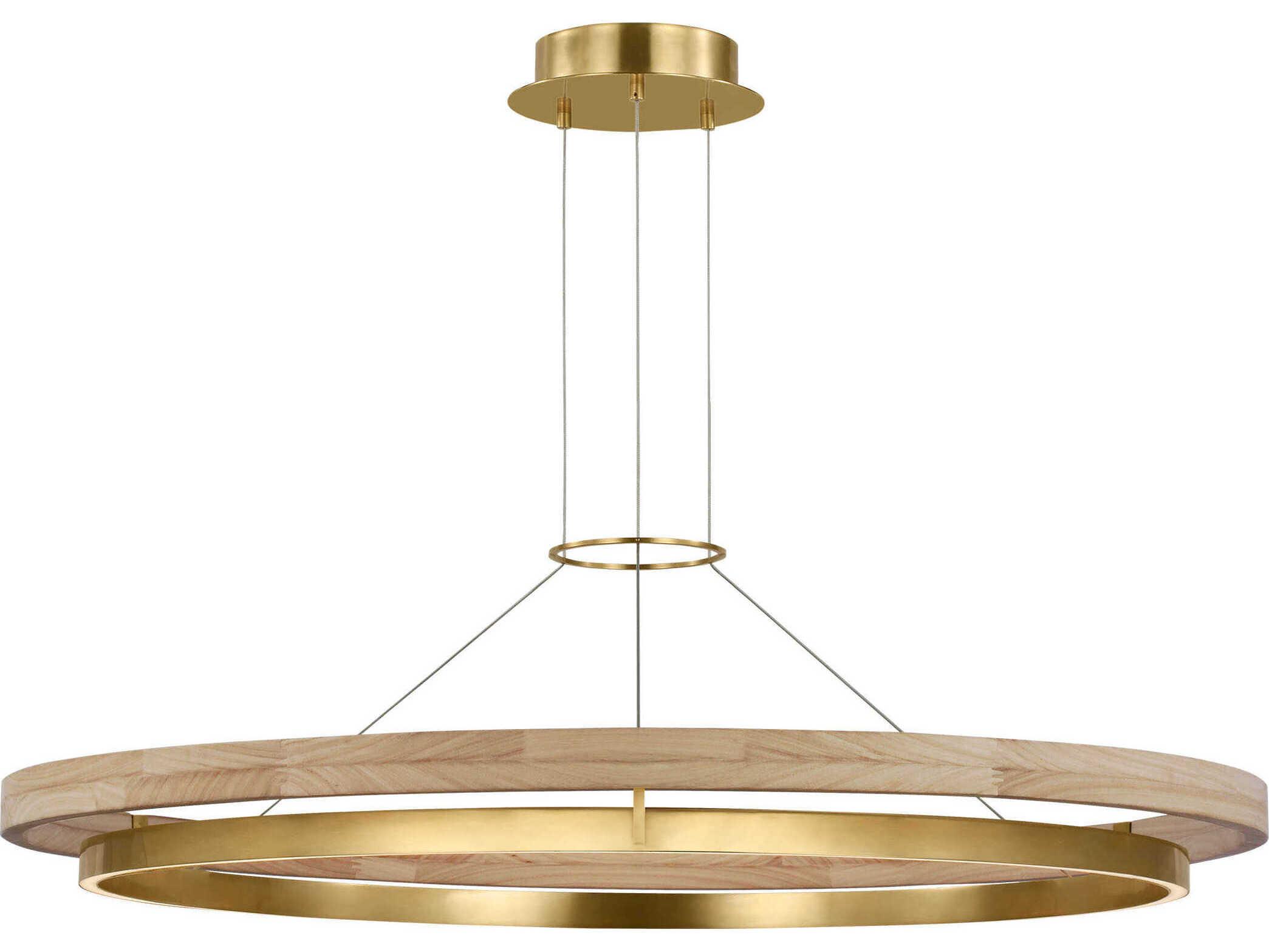 Visual Comfort Modern Grace 1-Light Hand Rubbed Antique Brass Natural Oak Pendant