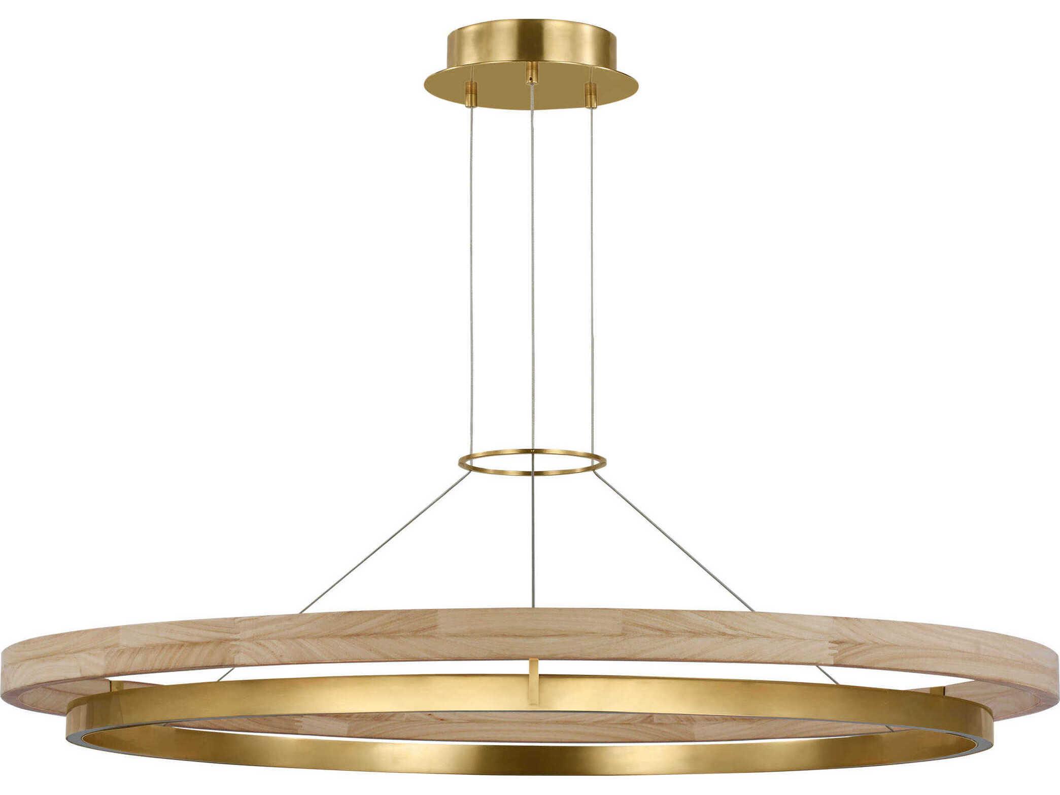 Visual Comfort Modern Grace 1-Light Hand Rubbed Antique Brass Natural Oak Pendant