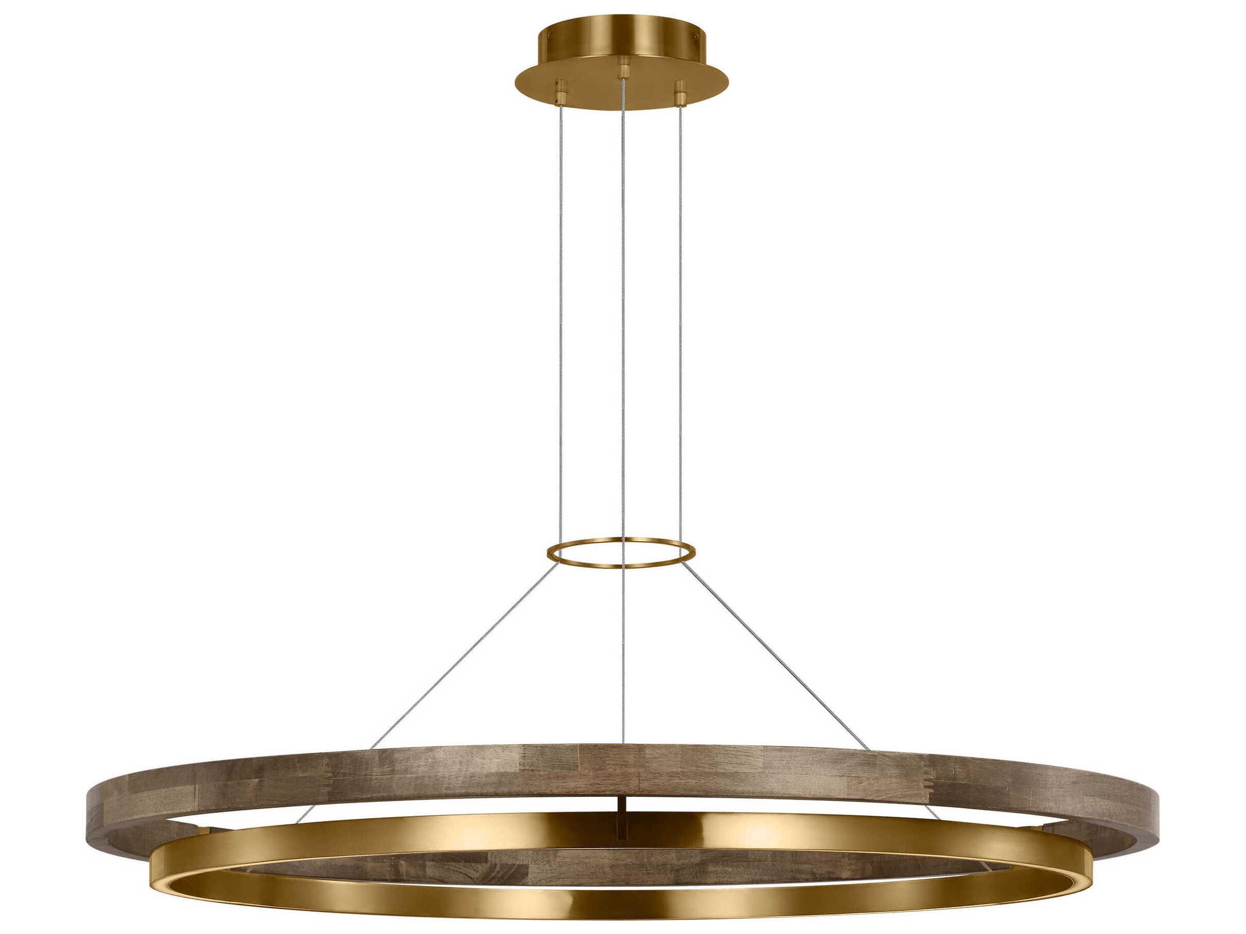 Visual Comfort Modern Grace 1-Light Natural Brass Weathered Oak Round Pendant
