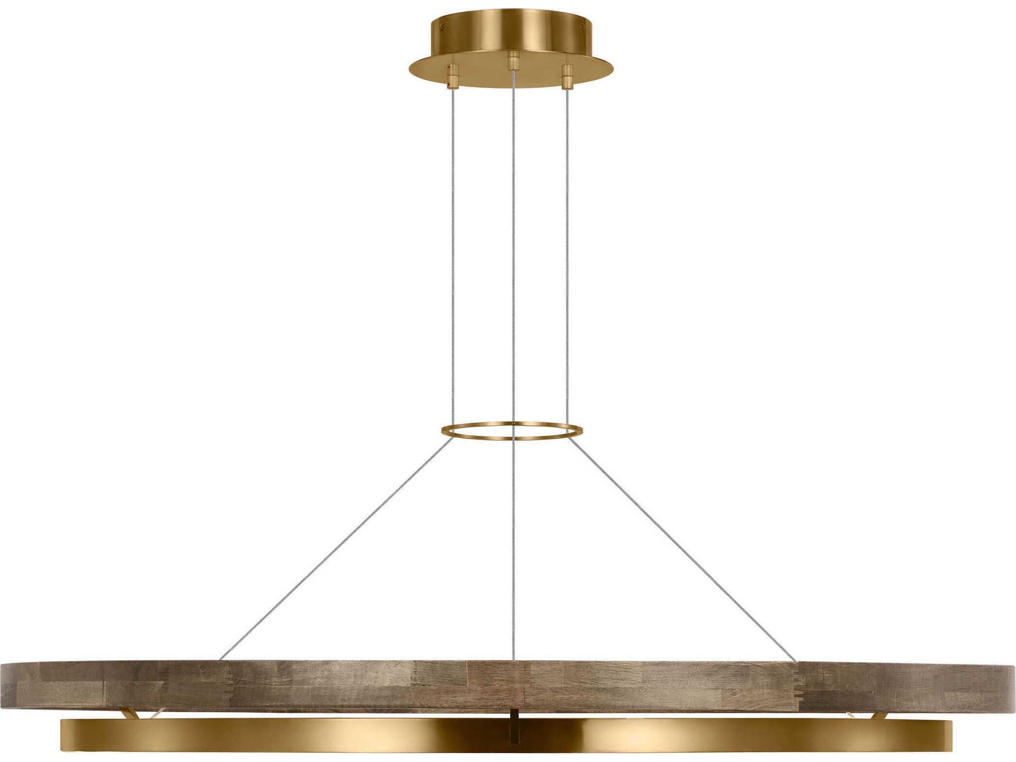 Visual Comfort Modern Grace 1-Light Natural Brass Weathered Oak Round Pendant