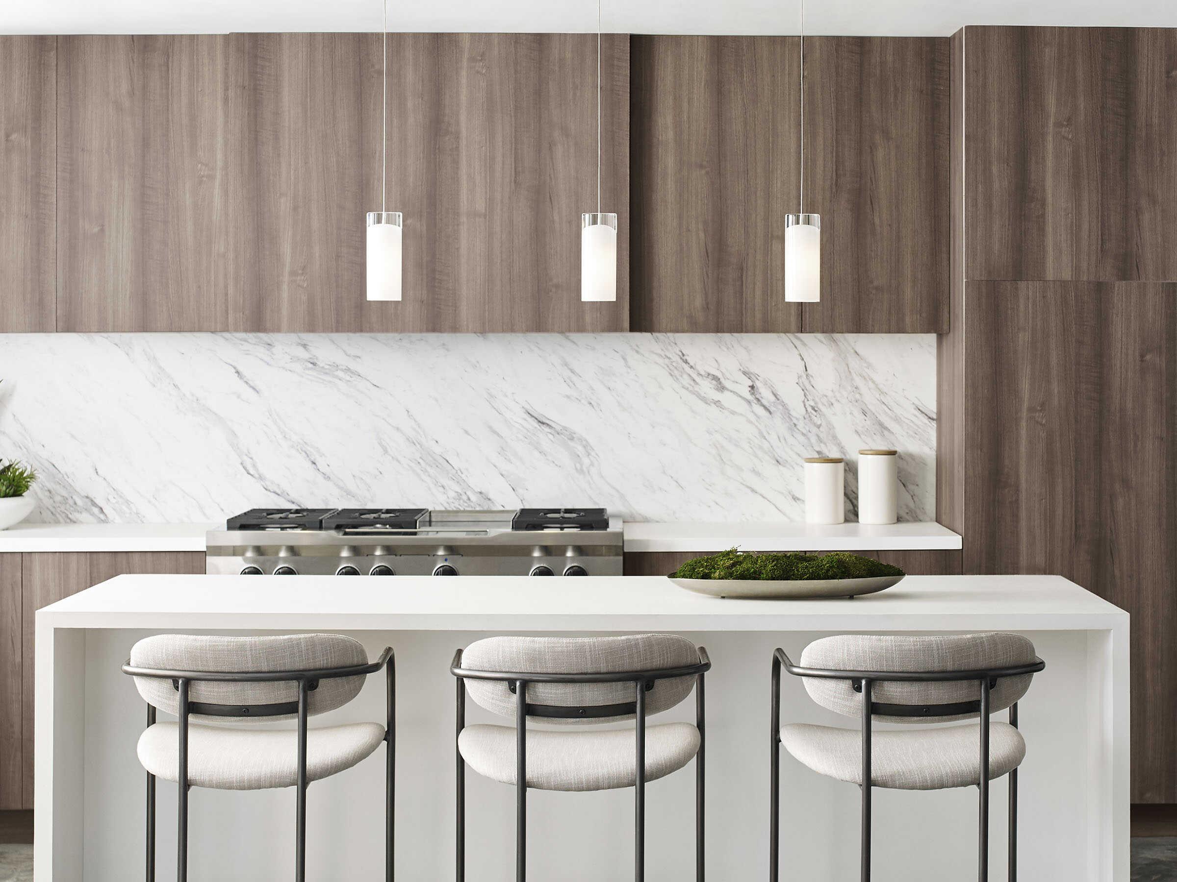 Visual Comfort Modern Horizon 1-Light Satin Nickel White Cylinder Mini Pendant