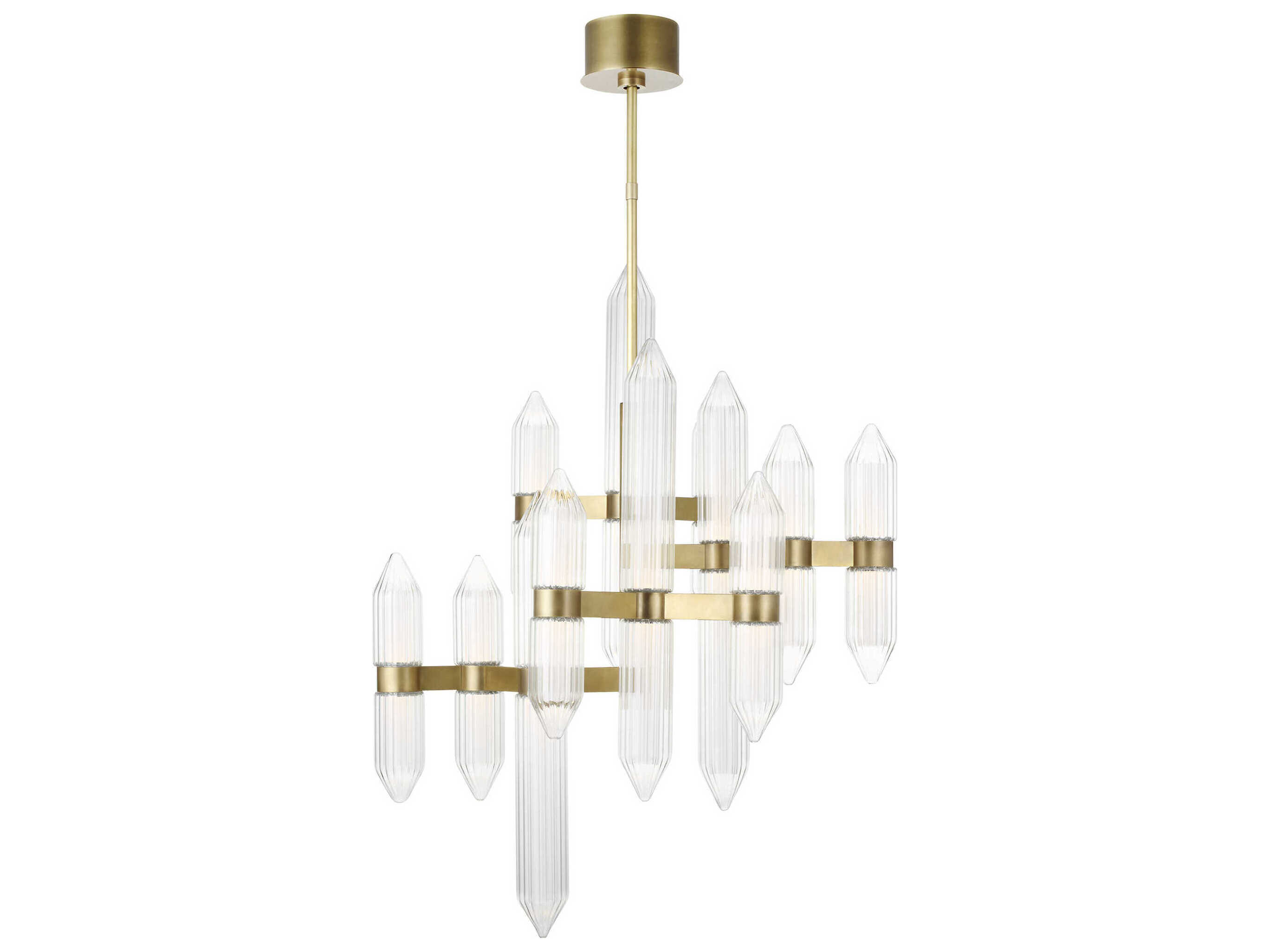 Visual Comfort Modern Langston 12-Light Plated Brass Tiered Chandelier