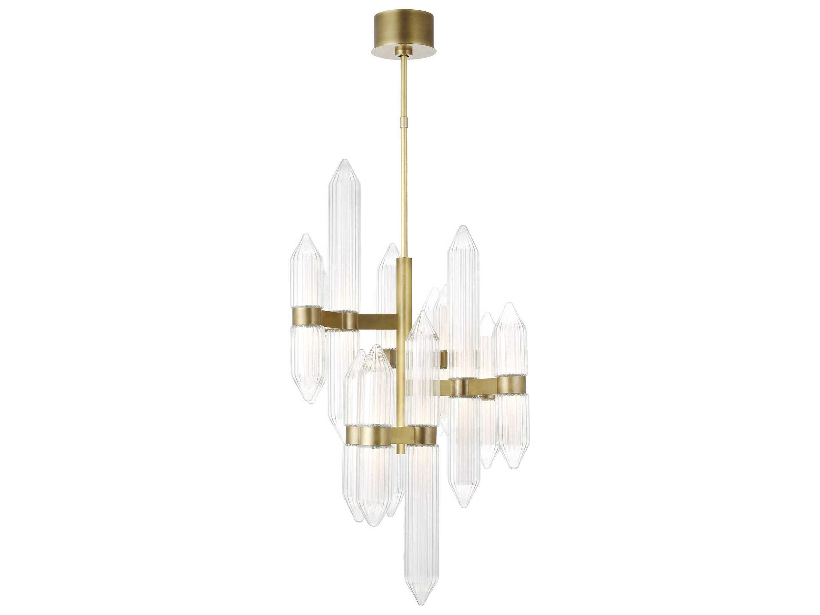 Visual Comfort Modern Langston 12-Light Plated Brass Tiered Chandelier
